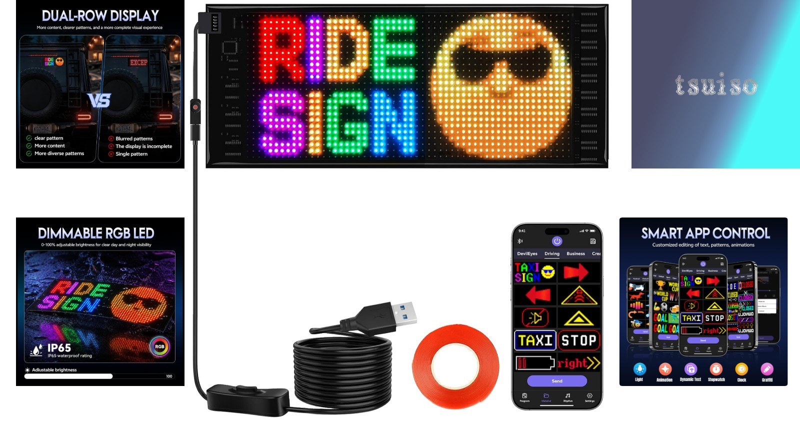11″x5″ LED Car Sign – Programmable Multicolor Scrolling Display for Advertising
