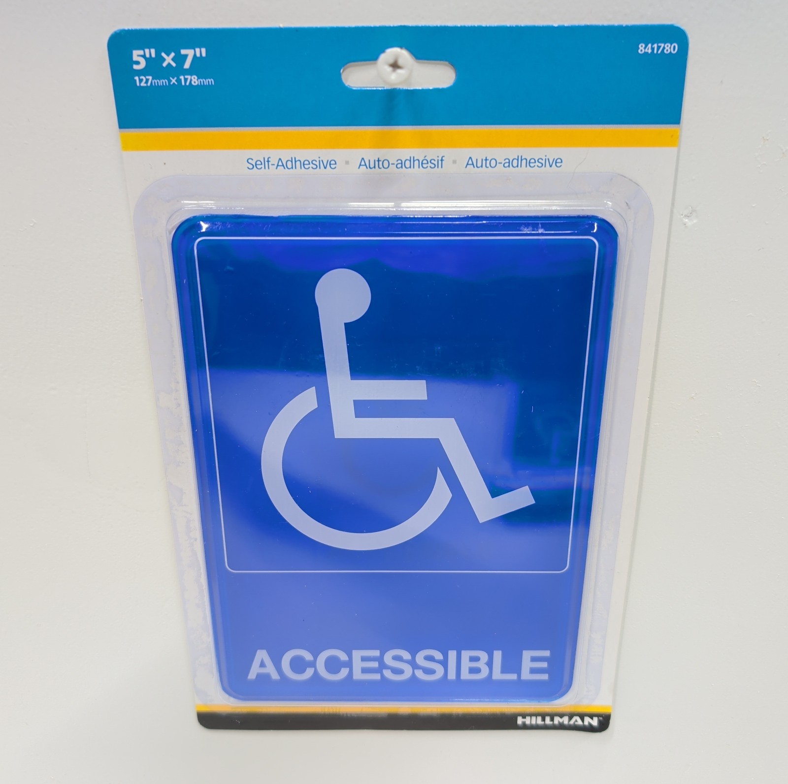 Hillman Accessible Handicap Sign 5×7 Blue/White Wheelchair Symbol New Plastic