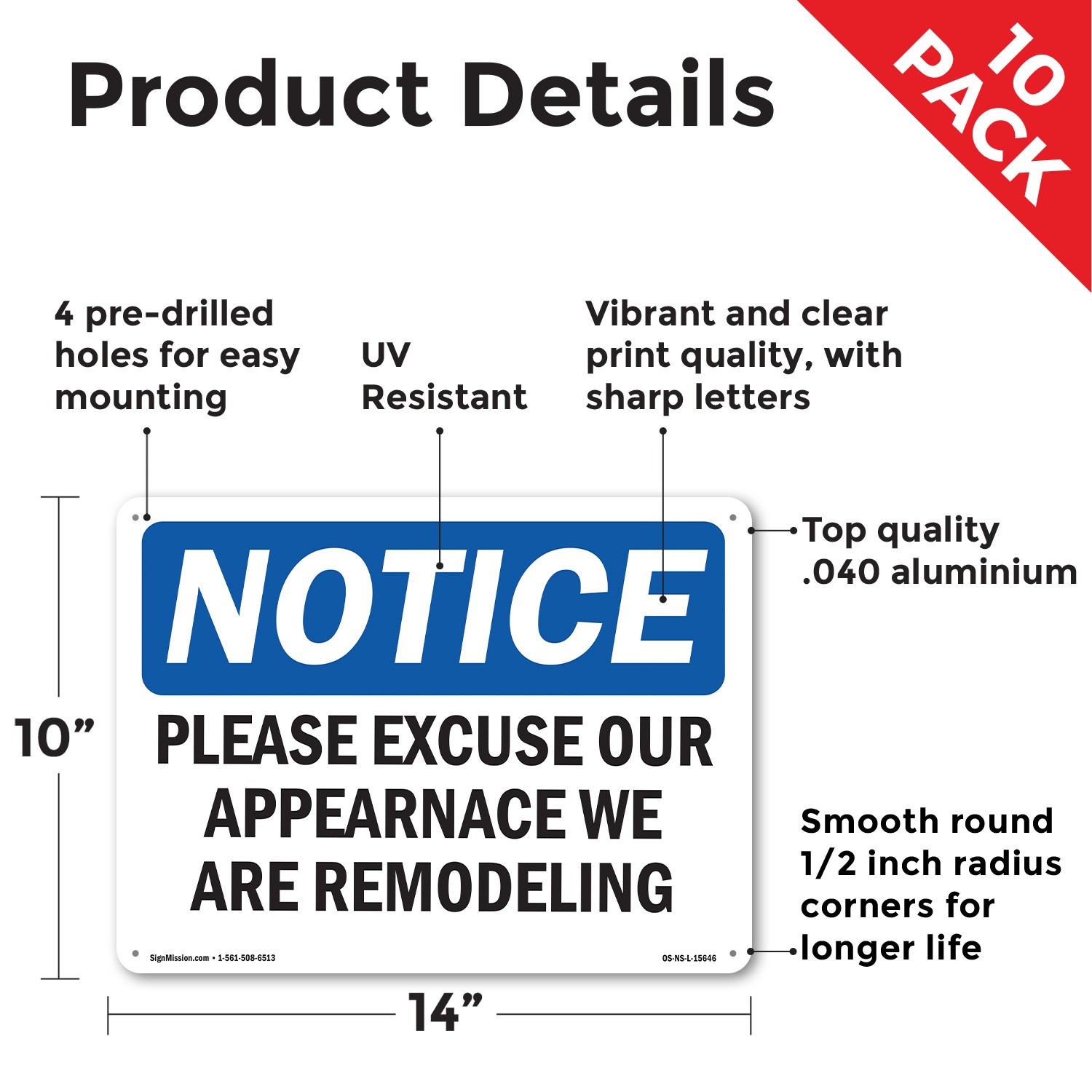 Excuse Appearance We Are Remodeling OSHA Notice Sign Or Decal – 5 or 10 Pack