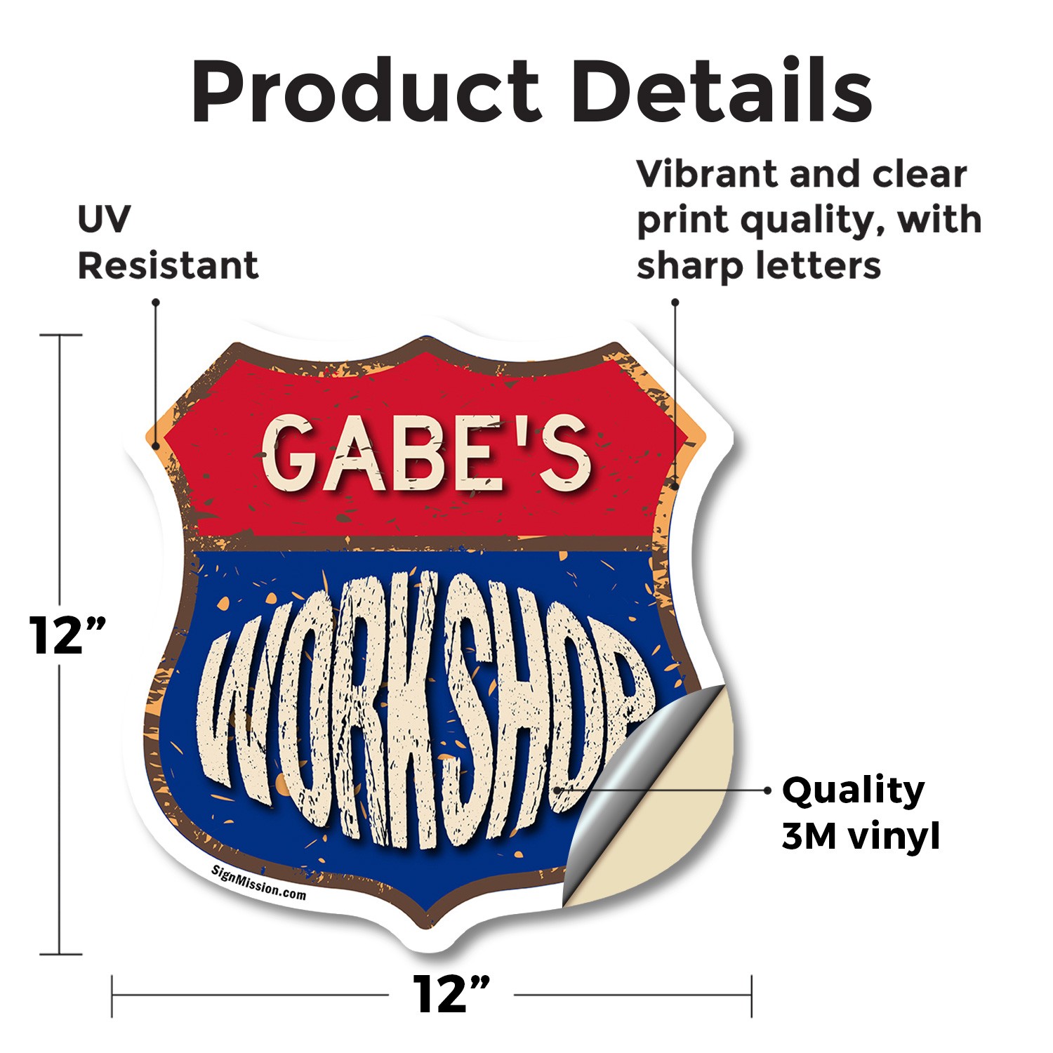 Gabe’s Workshop Shield Shaped Sign Weather Resistant Crafted in the USA