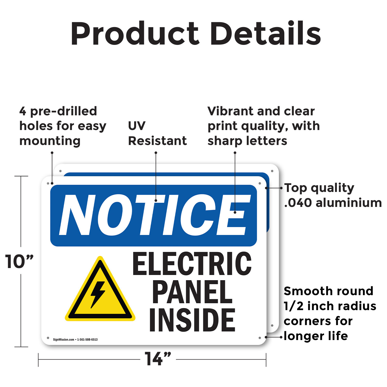 (2 Pack) Electric Panel Inside OSHA Notice Sign Decal Metal Plastic
