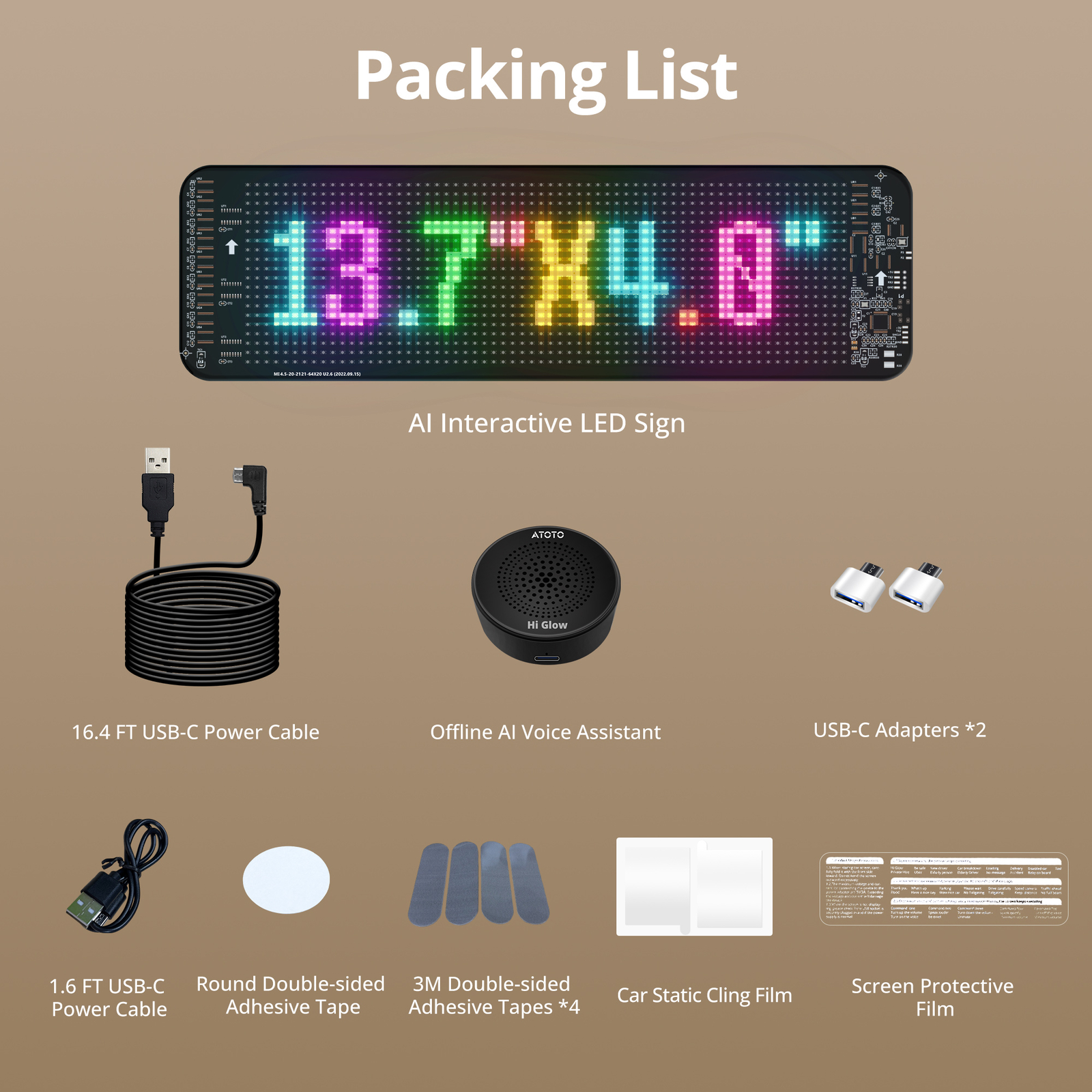 ATOTO 14”x4” Scrolling Advertising LED Signs AI Voice Control for Shop Bar Car