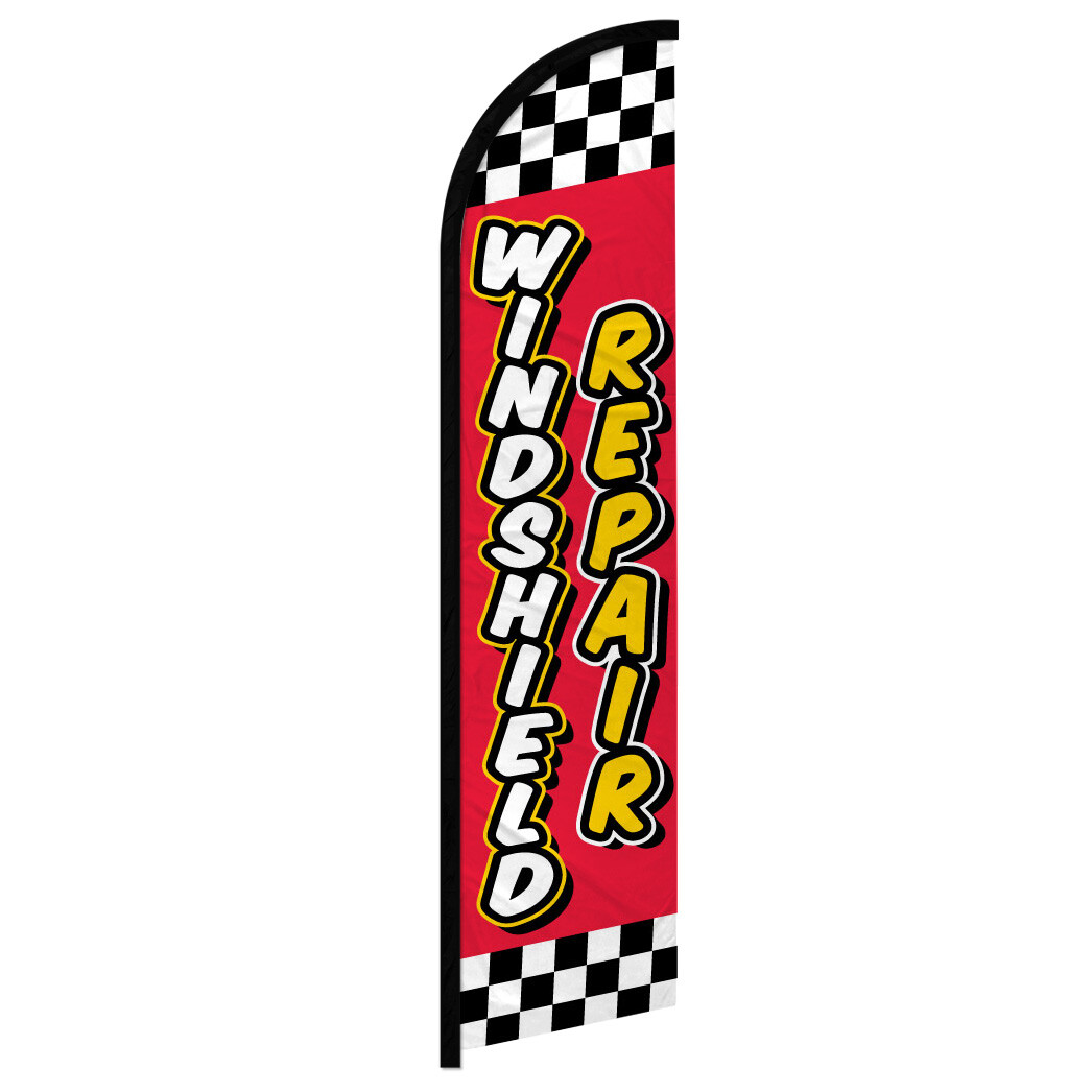 Windshield Repairs Windless Advertising Swooper Flag Auto Body Red Checker