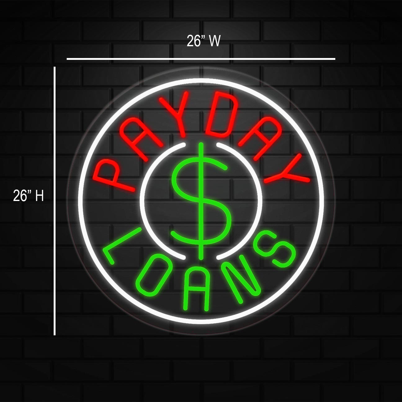 Payday Loans Sign for Business Displays | LED Flex Neon | 26″W x 26″H x 1″D