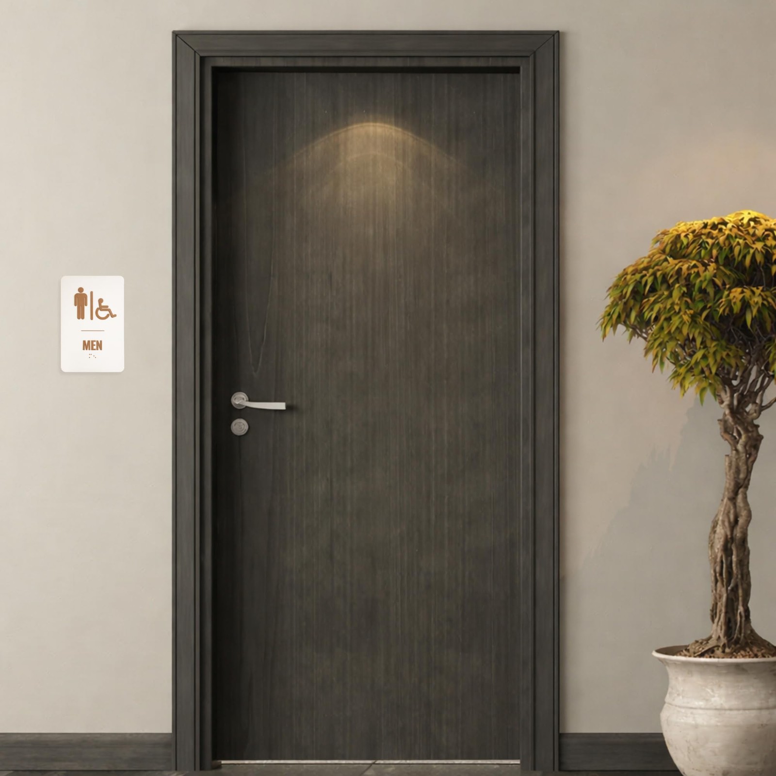 Beige Brown Pair ADA Restroom Sign Men Women Unisex Braille 6×9 Inch Board