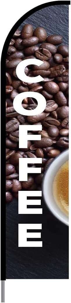 Coffee Cafe Bar Sign Banner Swooper Feather Flag Pole Kit Advertising Sign, 15ft