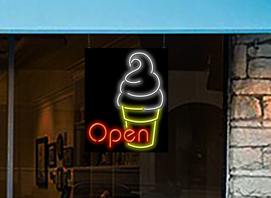 Soft Serve Ice Cream Open Neon Sign – Large 24″ x 30″ – Real Neon Gets Attention