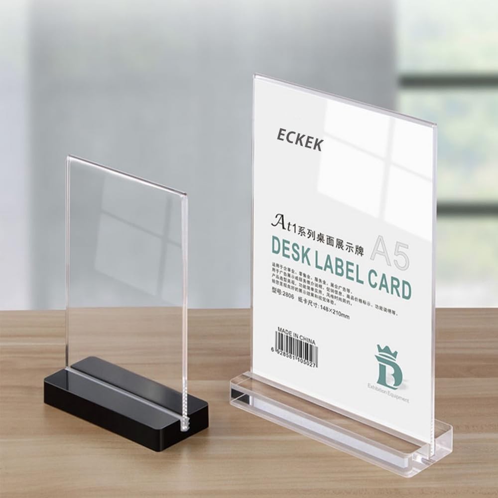 ECKEK 2 Pack Acrylic Sign Holder Menu Displays Double Sided Stand black