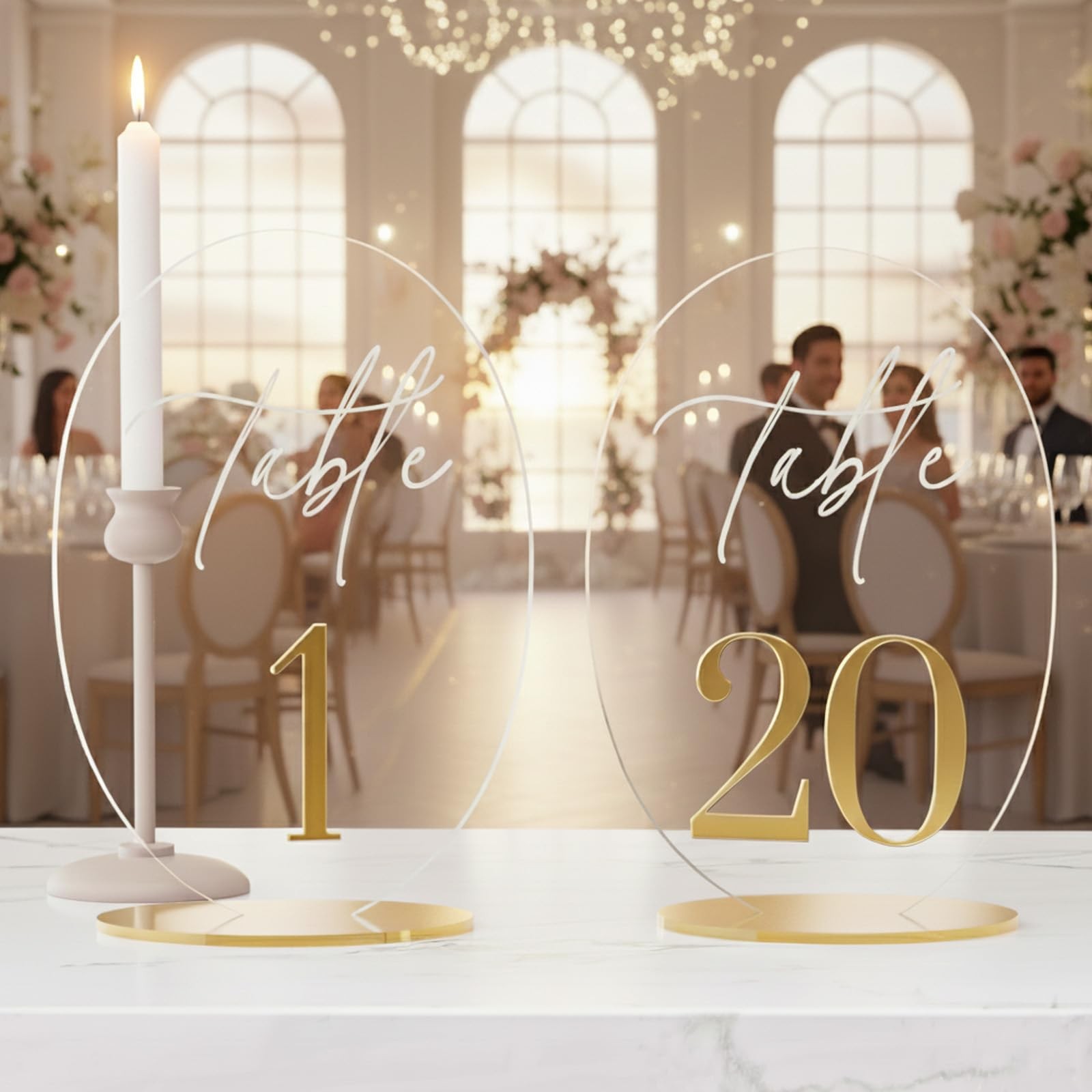 Gold Arched Acrylic Wedding Table Numbers 120 With Stand Reception Holder