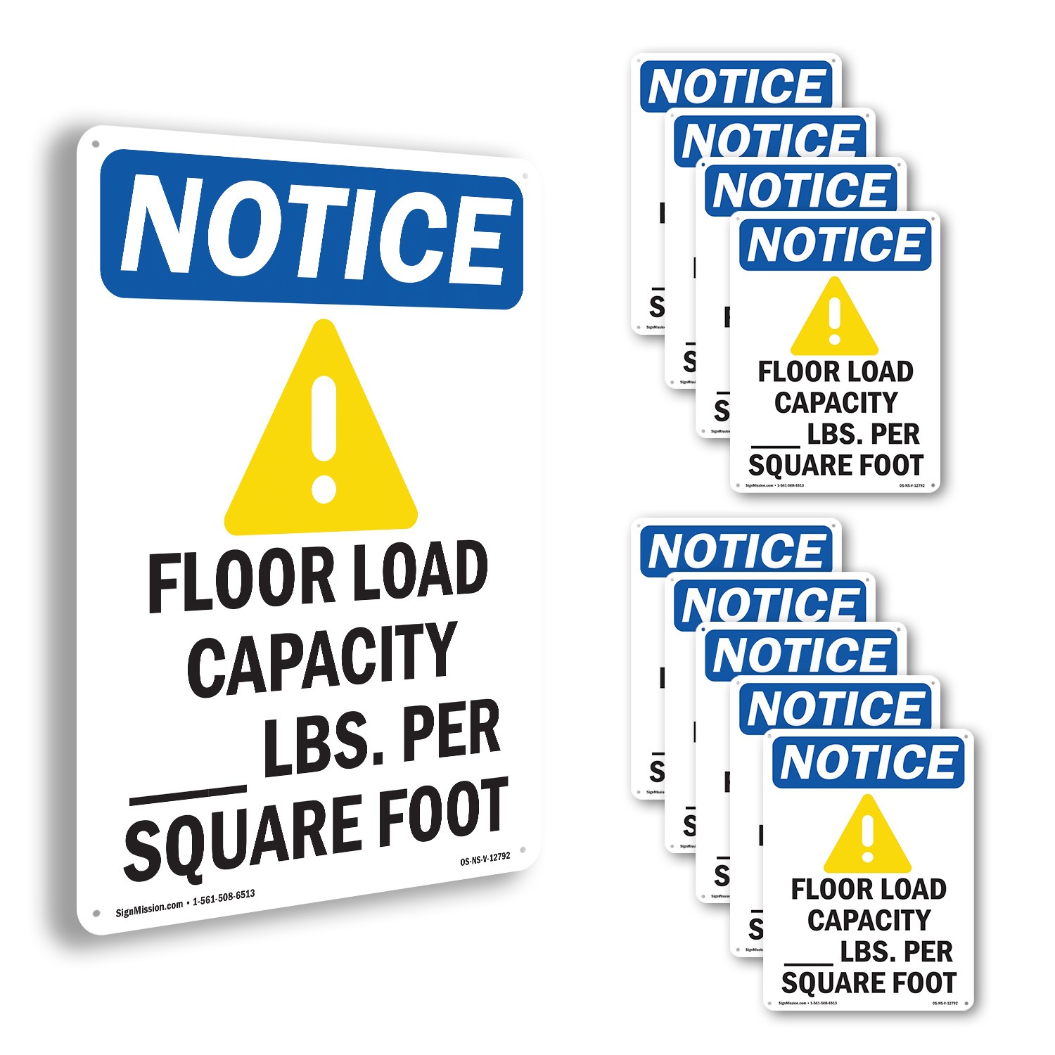 Floor Load Capacity OSHA Notice Sign Metal, Plastic, Or Decal – 5 or 10 Pack