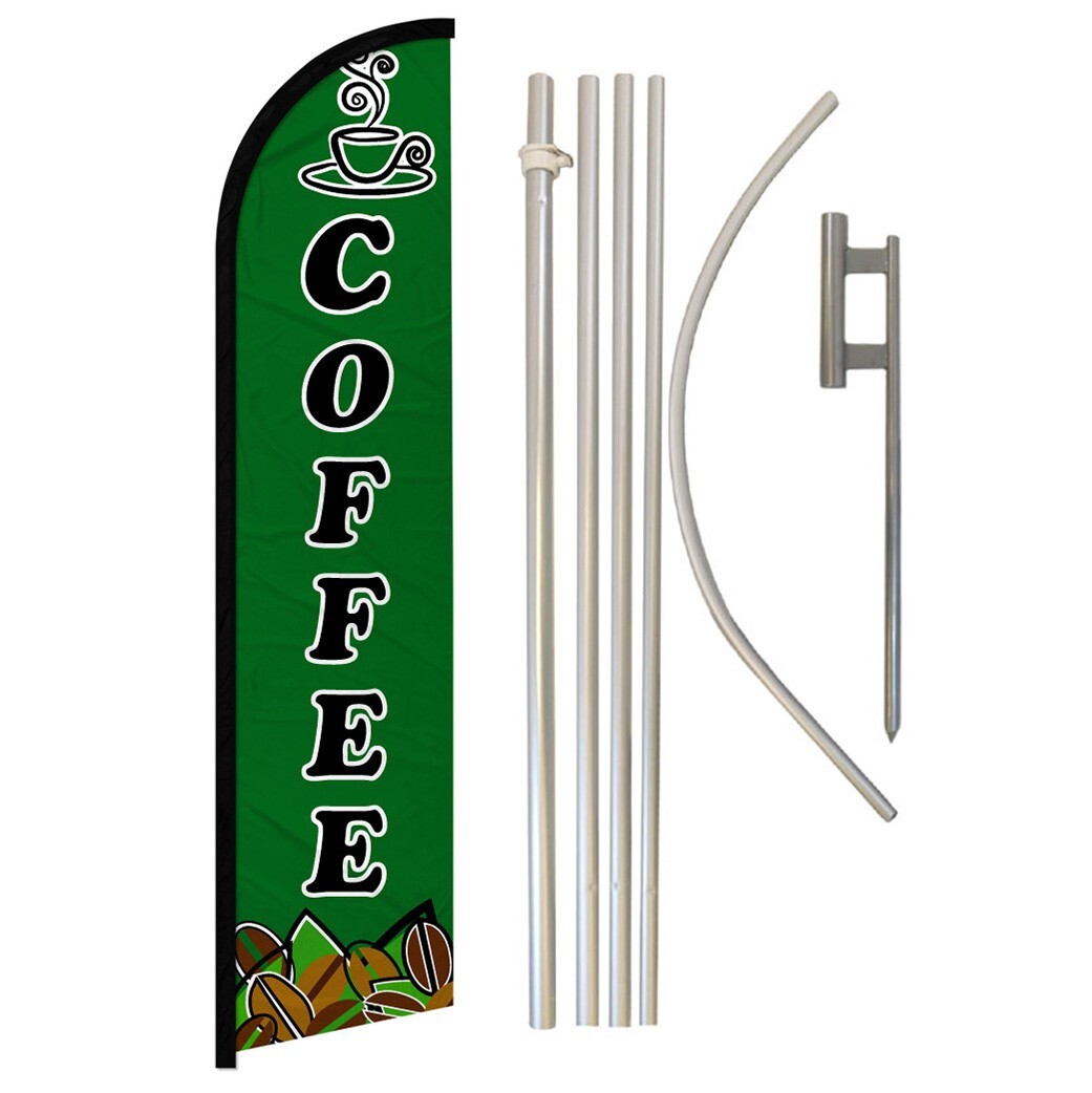 Coffee Full Curve Windless Swooper Flag & Pole Kit Concessions Drinks