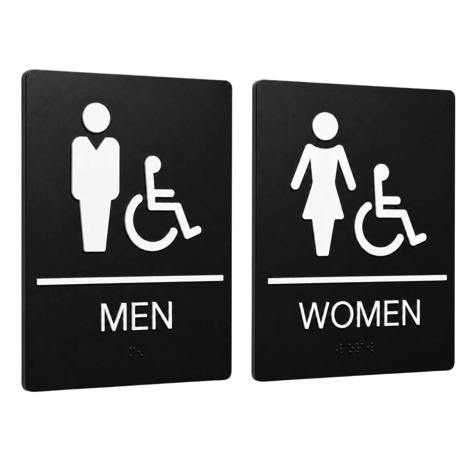 ADA Compliant Restroom Sign Braille 9″x6″ – Wheelchair Pictogram Handicap Bat…