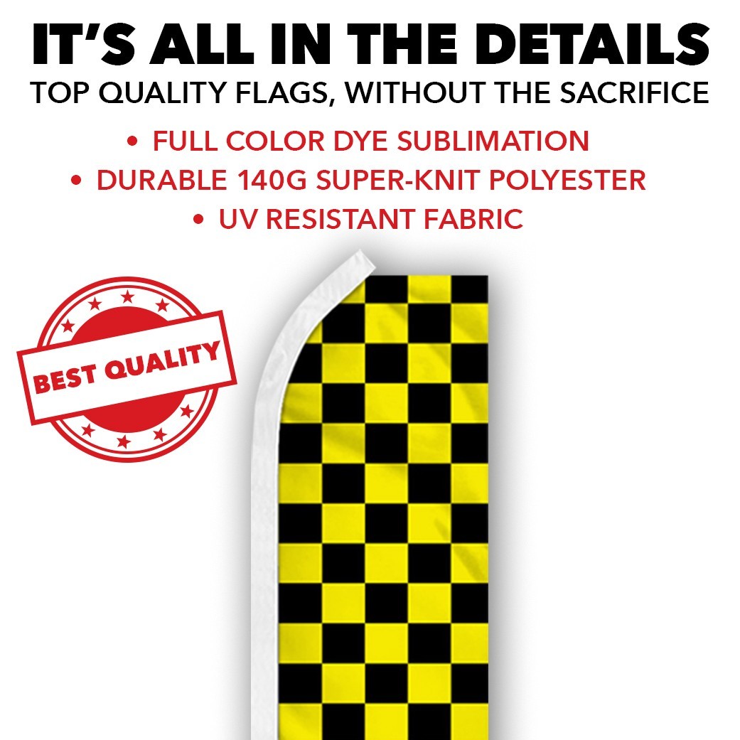 Black & Yellow Checkered Advertising Swooper Feather Flutter Flag Racing