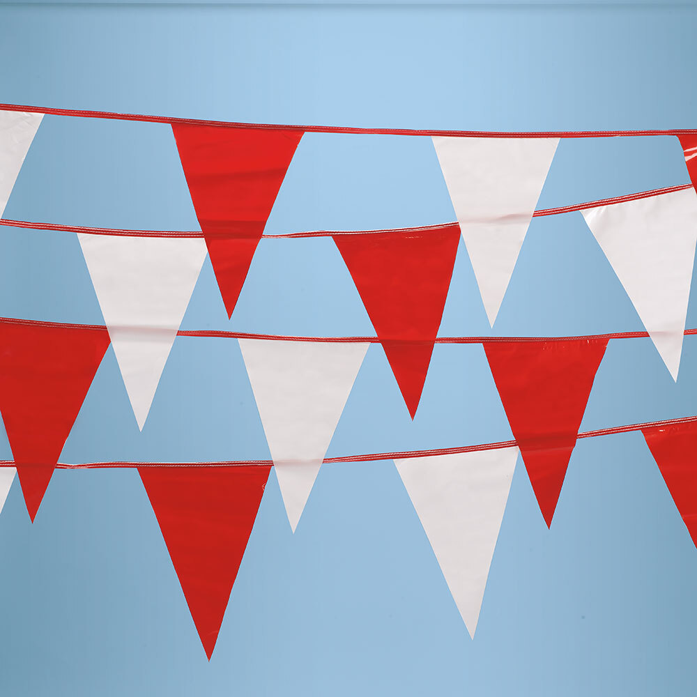 SSWBasics Red and White Pennant Flags on String – Durable Red Flags for Outdoor