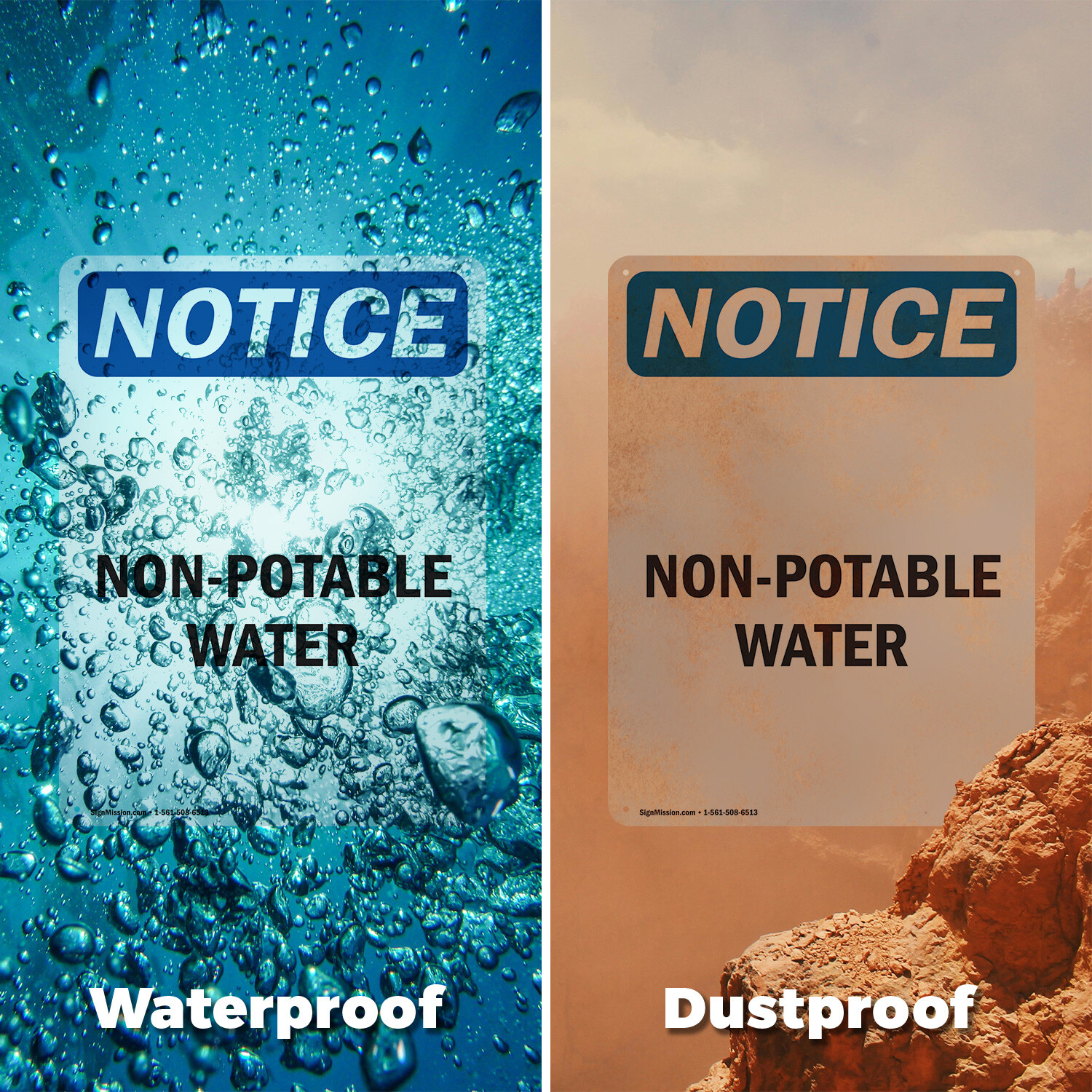 (2 Pack) Non-Potable Water OSHA Notice Sign Decal Metal Plastic