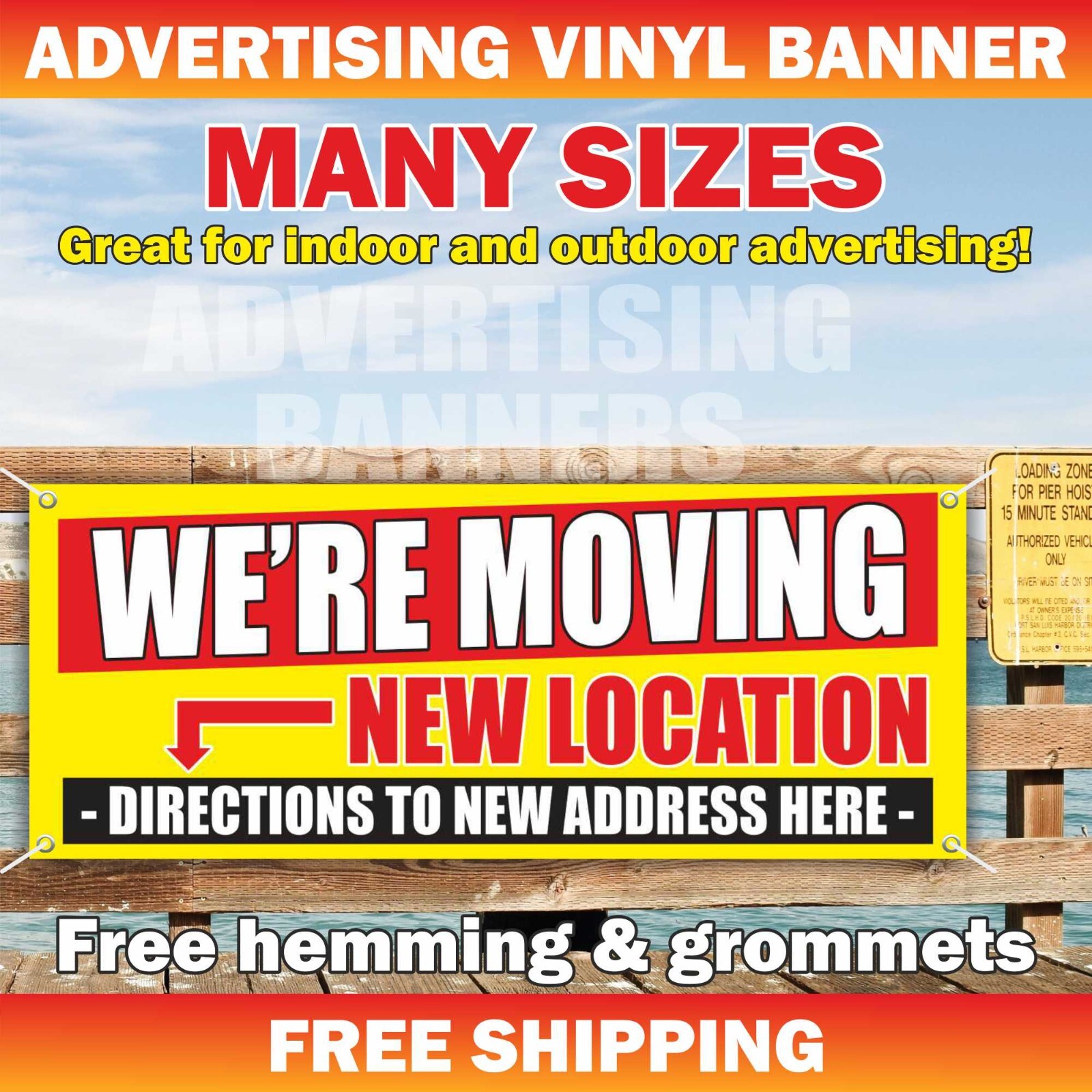 MOVING NEW LOCATION Advertising Banner Vinyl Mesh Sign DIRECTIONS NEW ADDRESS
