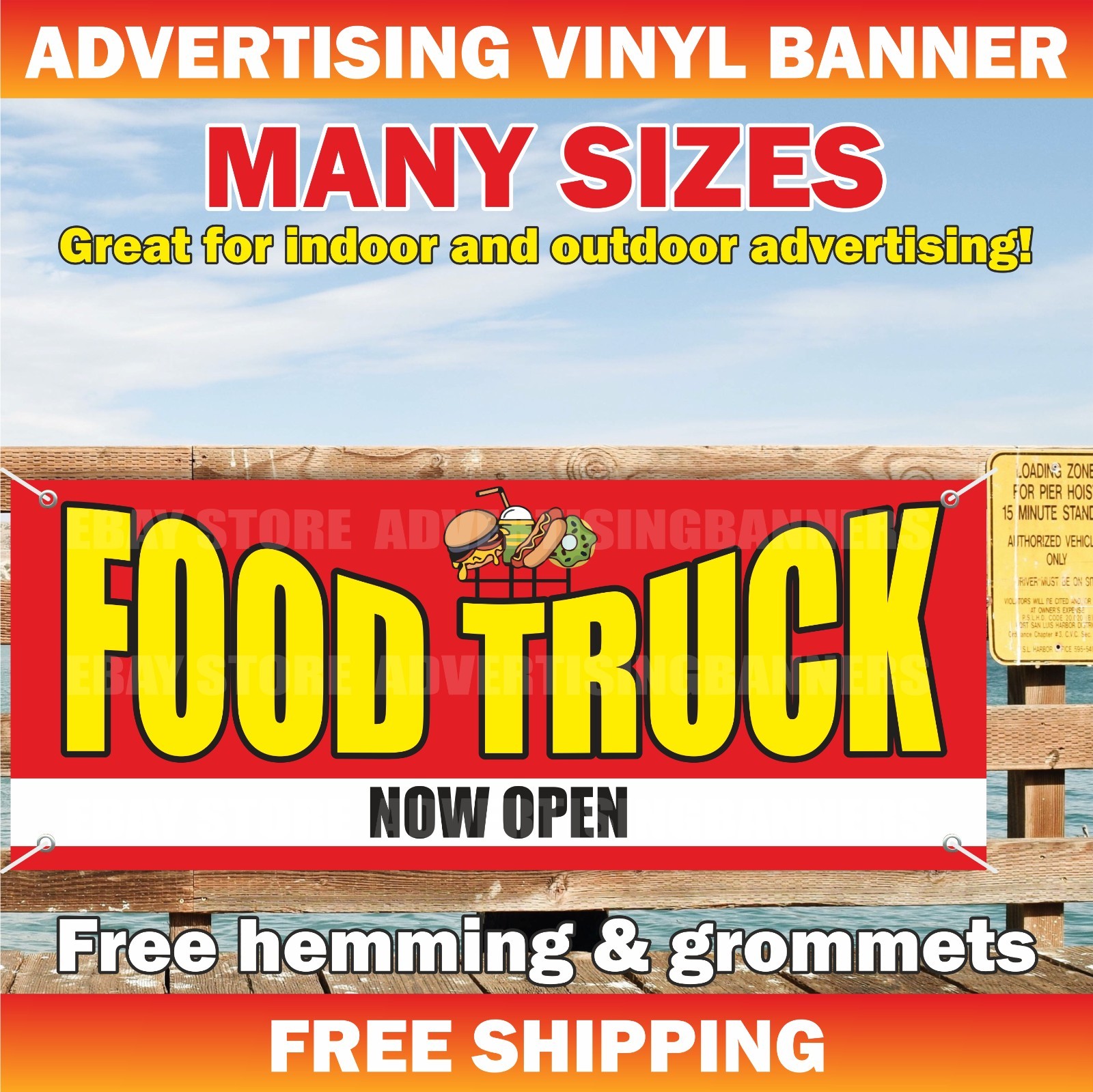 FOOD TRUCK NOW OPEN Advertising Banner Vinyl Mesh Sign Fast Food Bar Restaurant