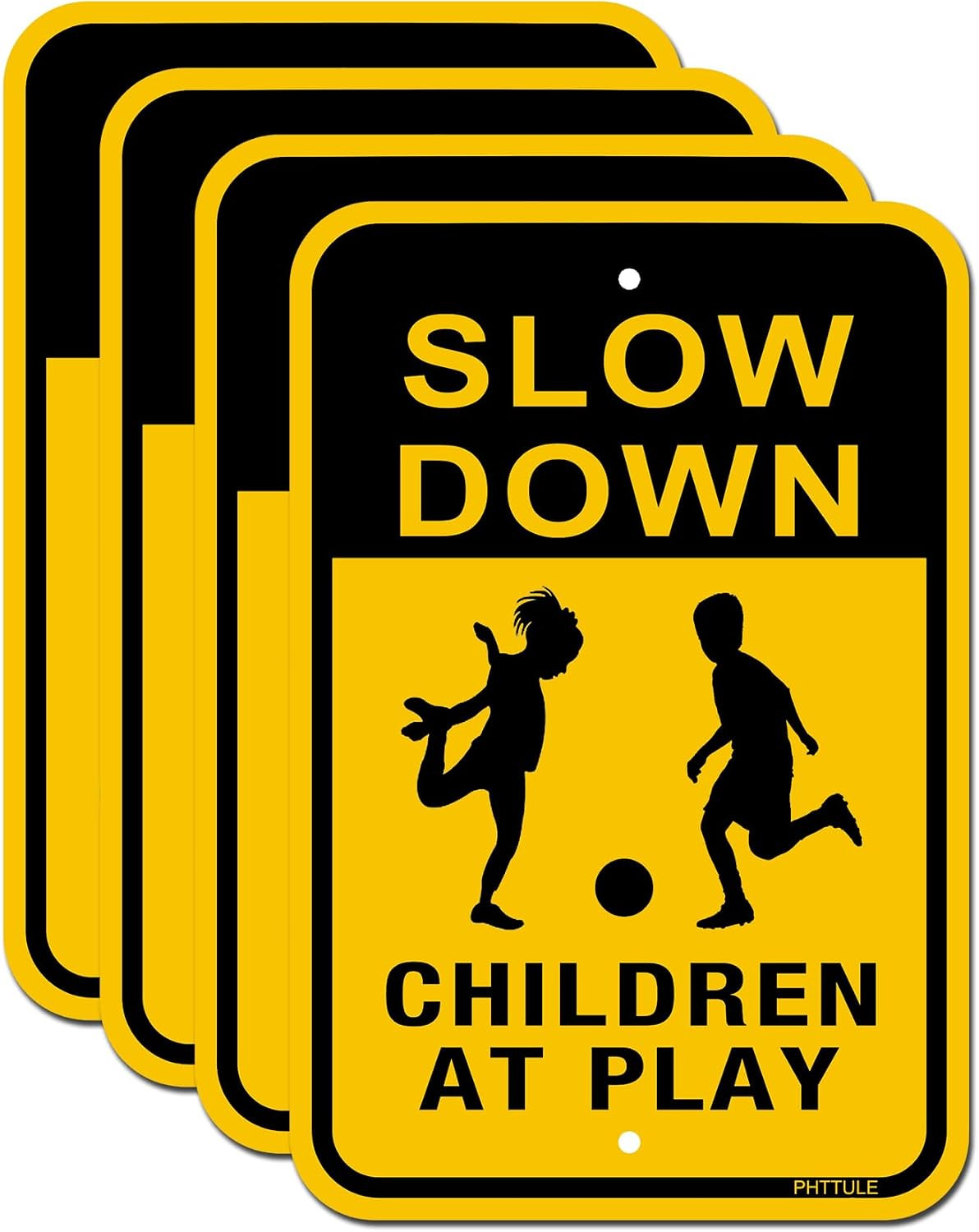 Slow Down Children at Play Signs, 18″ x 12″ Reflective Road Safety Sign for Neig