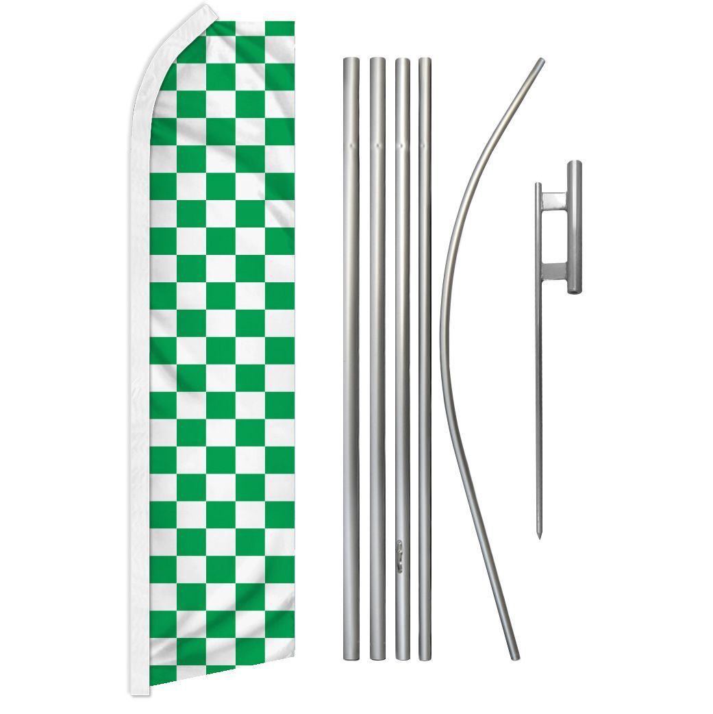 “GREEN & WHITE CHECKER” Advertising Super Flag & Pole Kit green blanco check