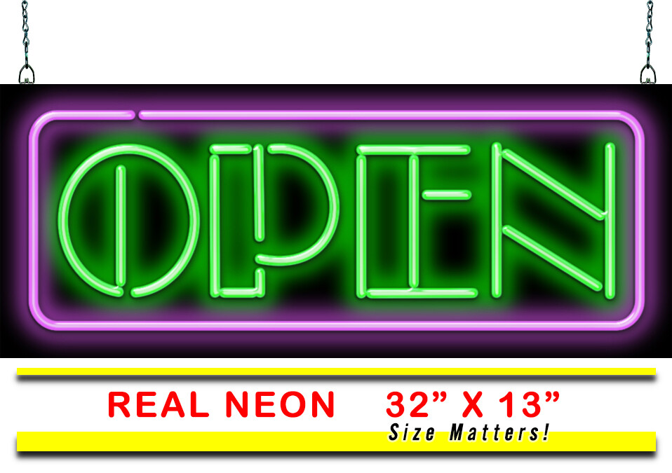 Open Neon Sign REAL Neon Window Sign Green & Pink Advertisement Hand Bent