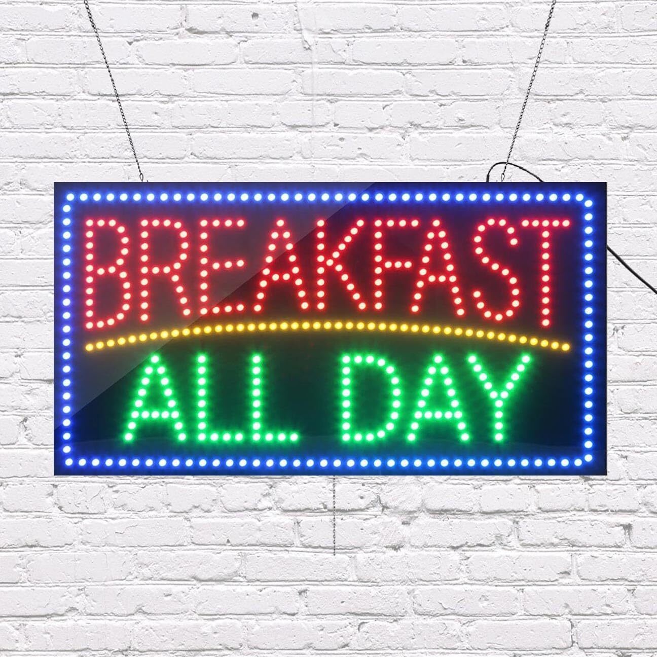 LED Breakfast All Day Sign | Light Up Sign | 31″W x 17″H x 1″D