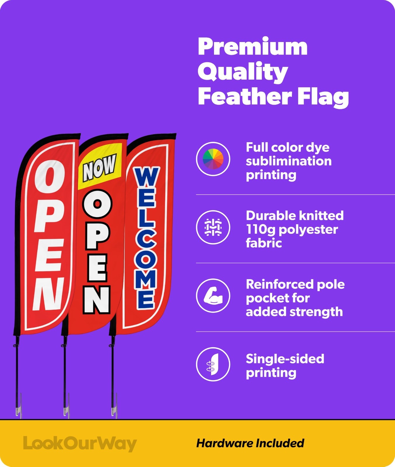 7ft Feather Flag Pole Kit 3-Pack – Grand Opening Banners with Ground Spikes – Op