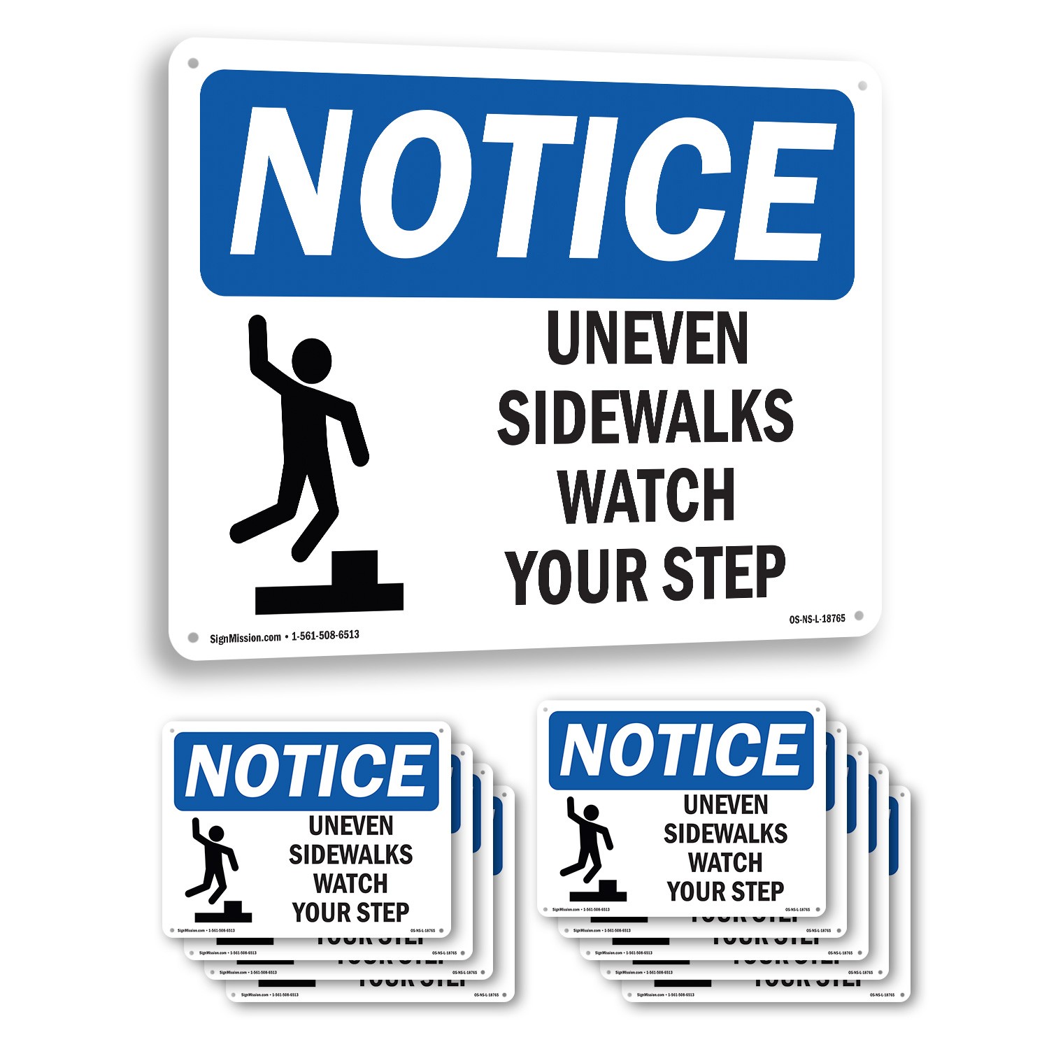 Uneven Sidewalks Watch Your Step OSHA Notice Sign Metal, Decal – 5 or 10 Pack