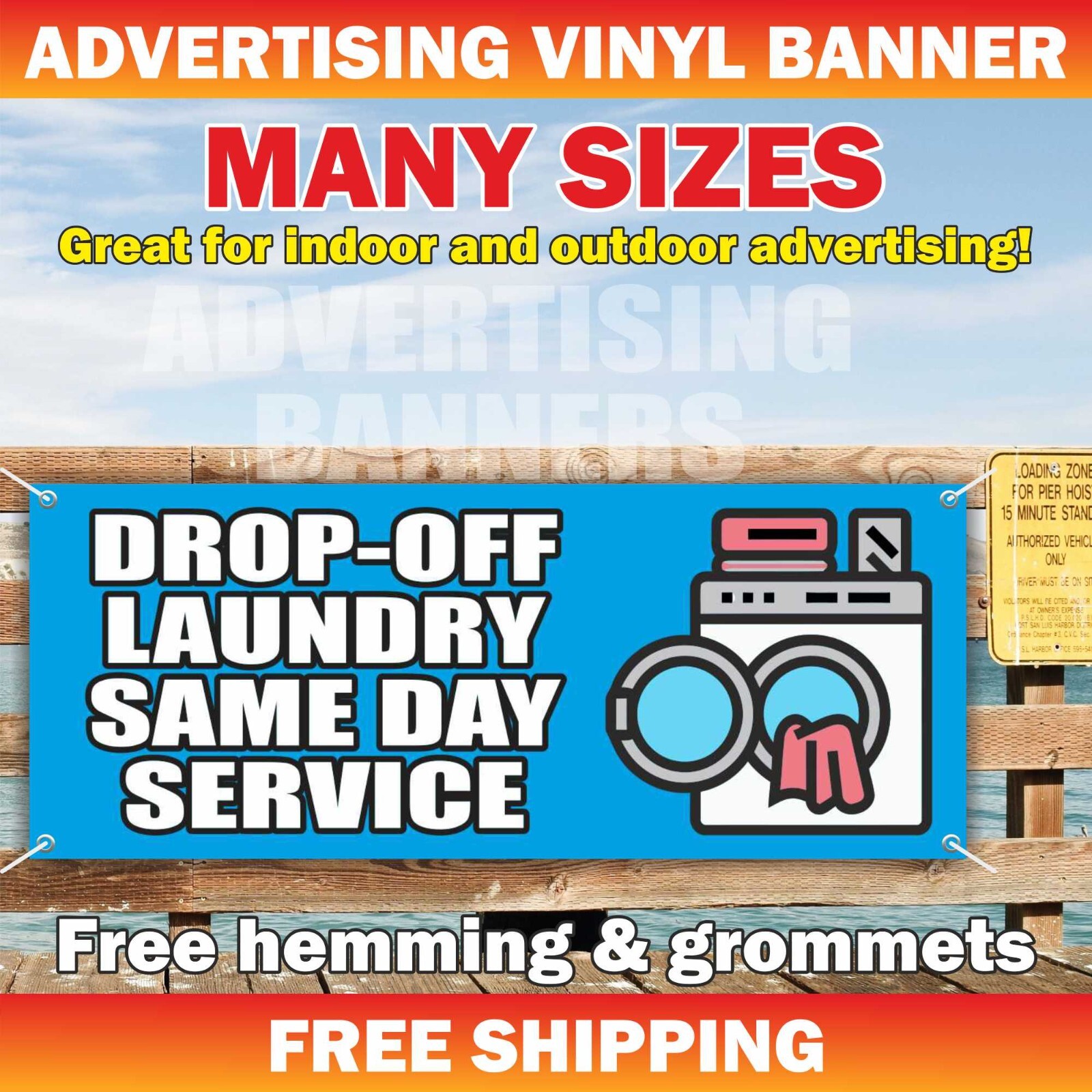 DROP-OFF LAUNDRY SAME DAY SERVICE Advertising Banner Vinyl Mesh Sign laundromat