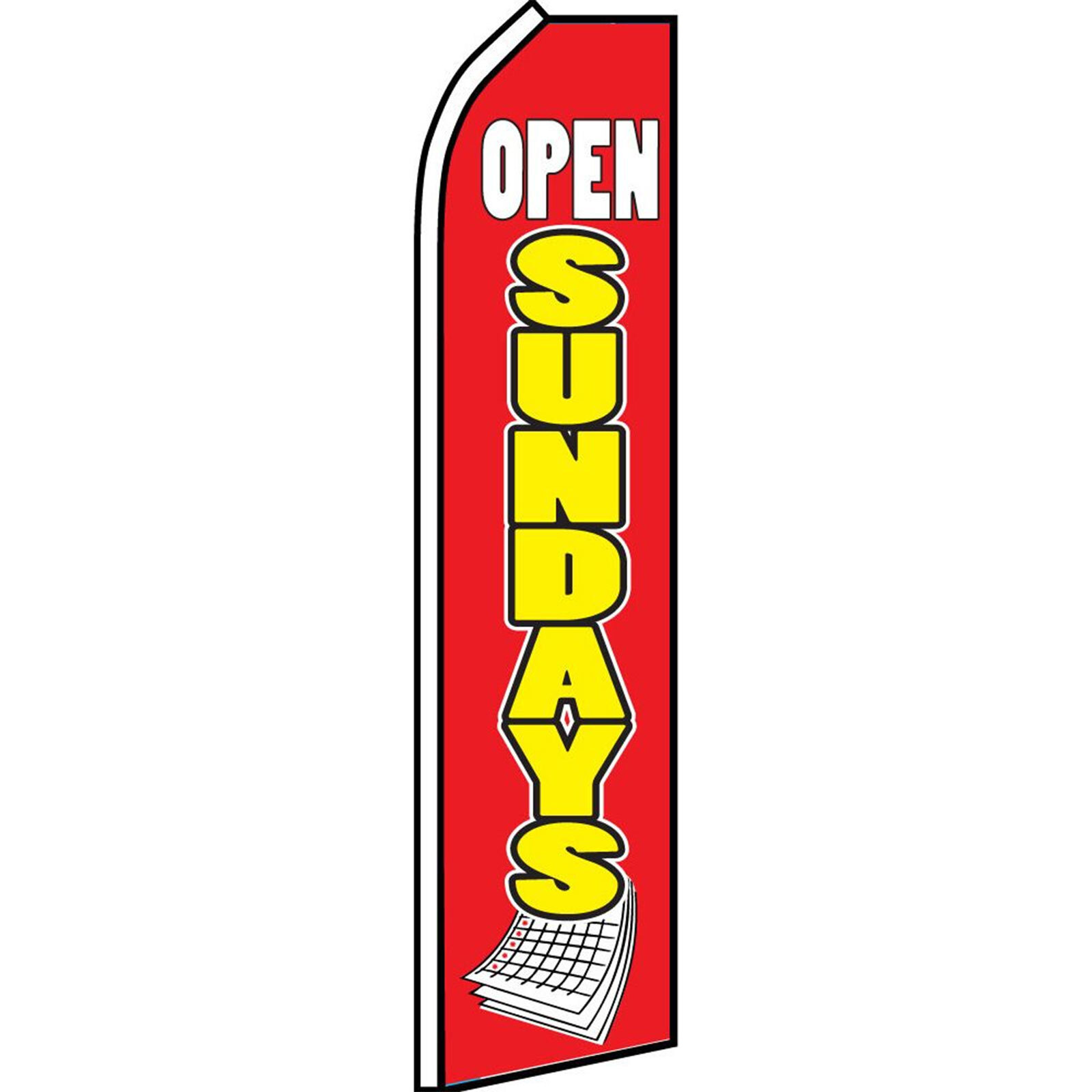 Open Sundays Red 2 1/2 ft X 11 1/2 ft Swooper Flag (Hardware Sold Separately)