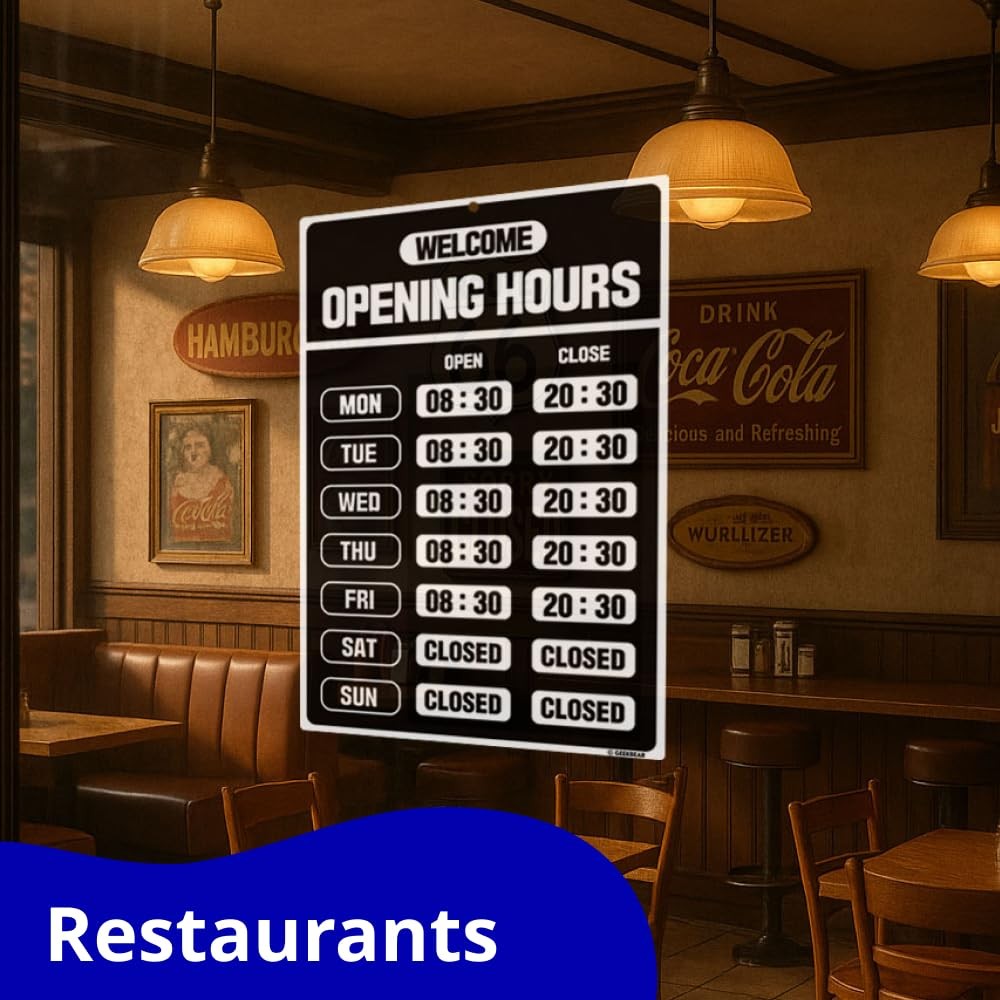 GEEKBEAR Opening Hours Sign Kit (01. Black) – Colorful Business Hours Sign fo…