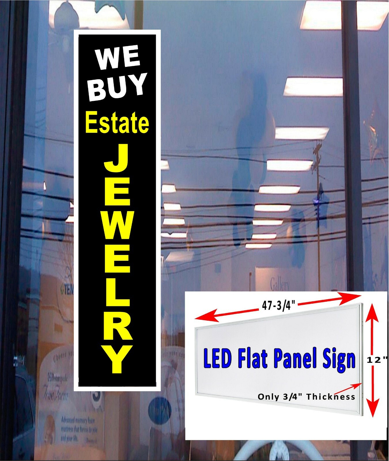 We Buy Estate JEWELRY led Light box window sign 48″x 12″