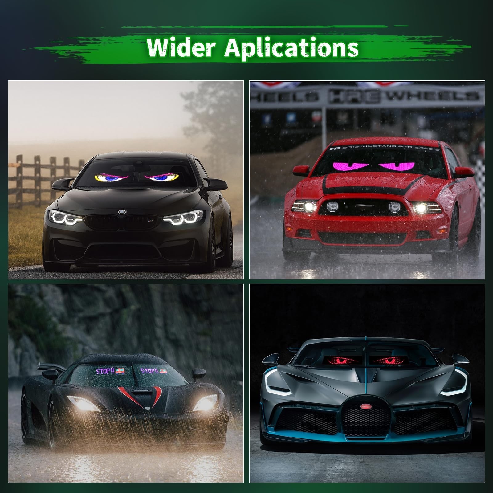 LED Sign for Car Devil’s Eyes Light for Windshield APP Control Scrolling Disp…