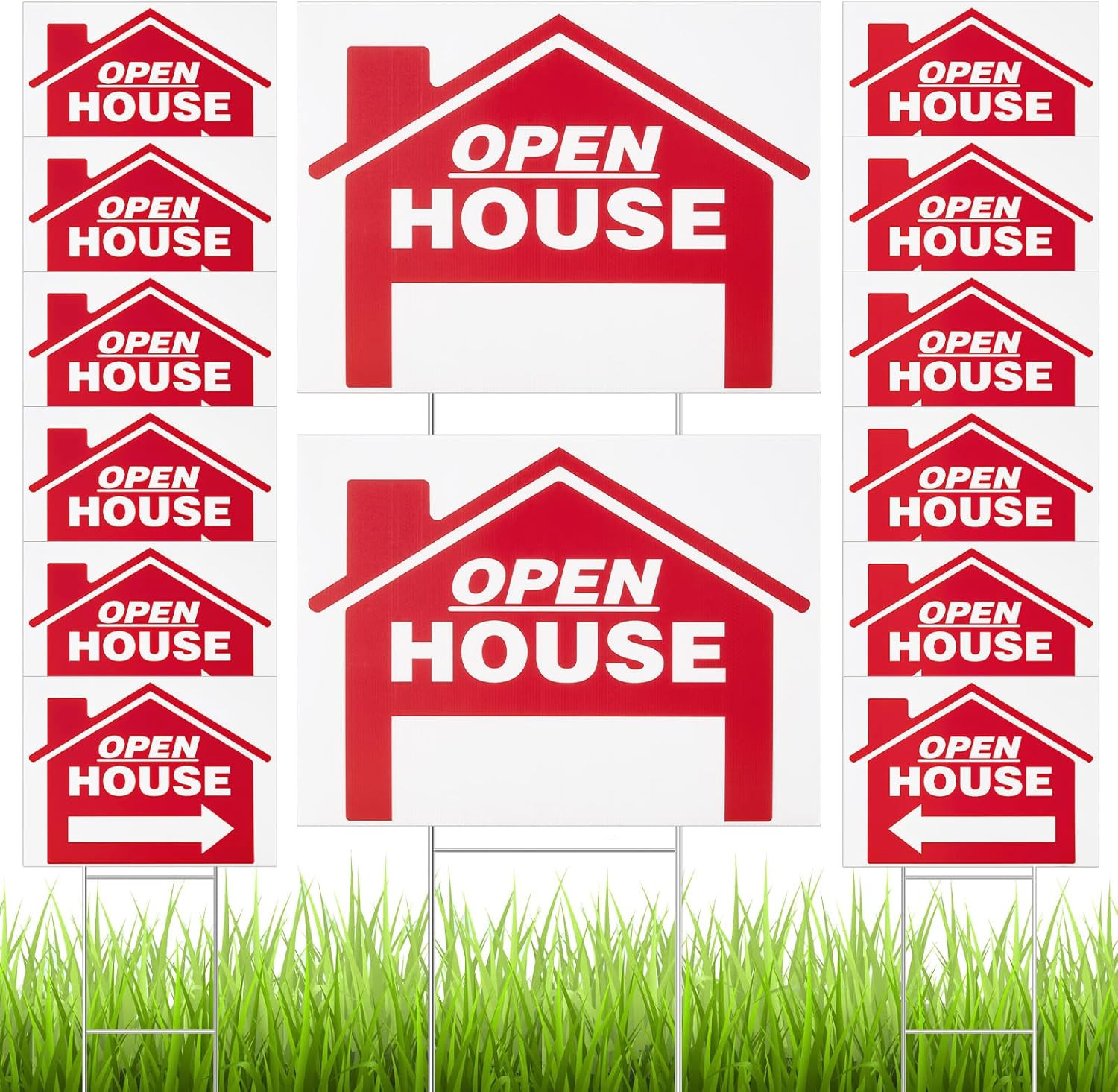 14 Pack Open House Sign for Real Estate 24 x 18 Inch Double Sided Sign Posts Pla