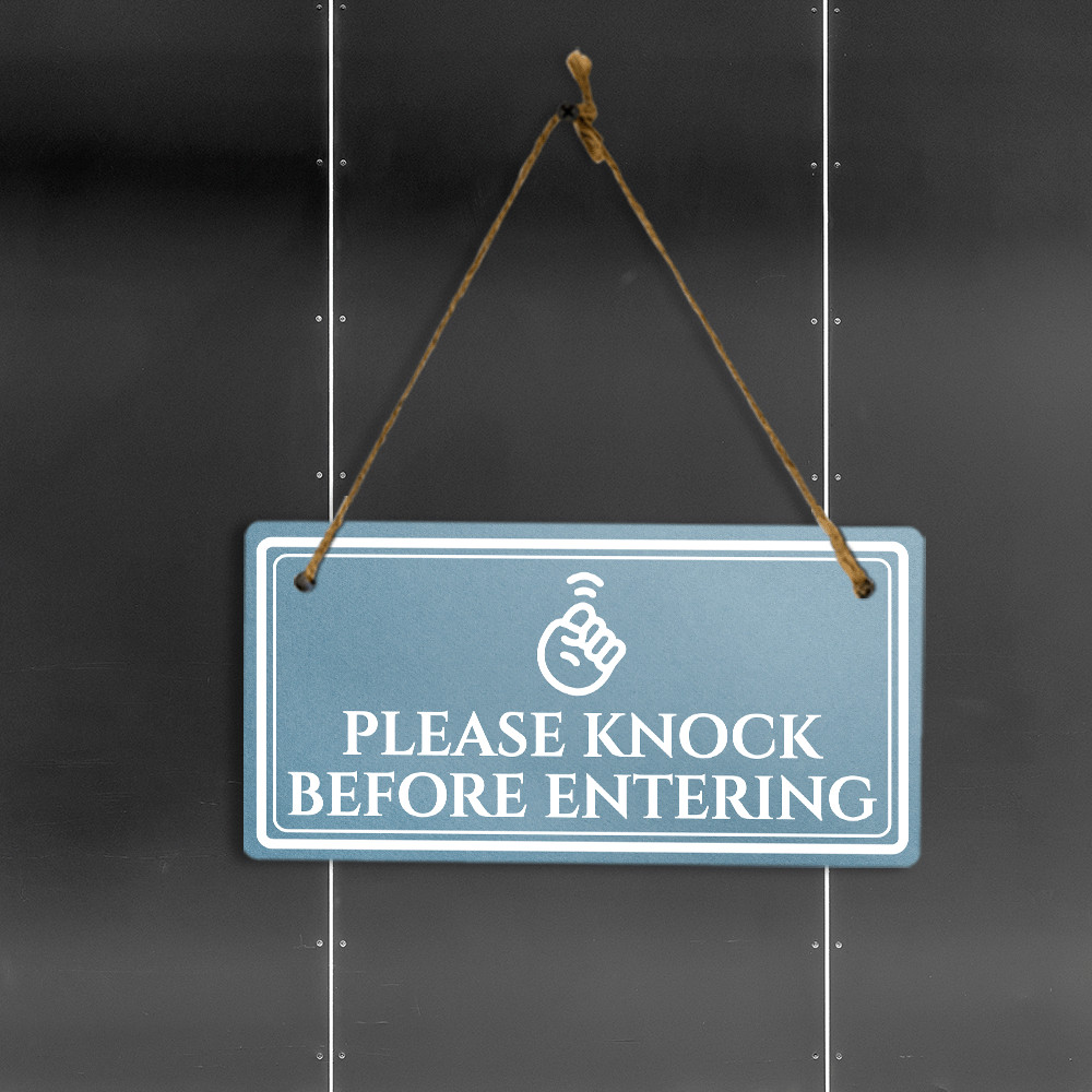 Please Knock Before Entering 5×10 Hanging Plus Wall or Door Sign | Rustic Twine
