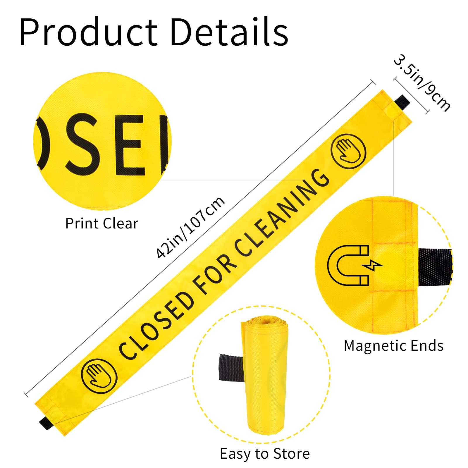4 Pcs Magnetic Restroom Closed for Cleaning Sign 42×3.5 In