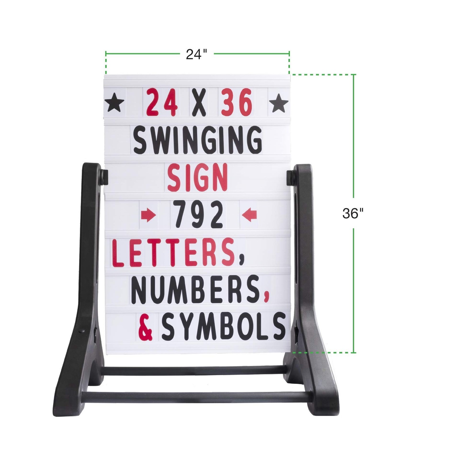 Swinging Changeable Message Sidewalk Sign: 24″ x 36″ Sign with 792 Pre-Cut Do…