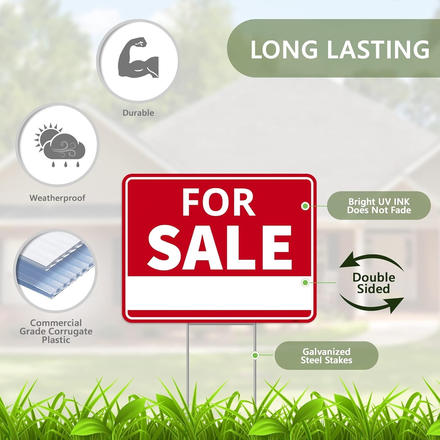 Attention-Grabbing 2PC For Sale Yard Sign Set – Durable 17×13 Plastic Signs