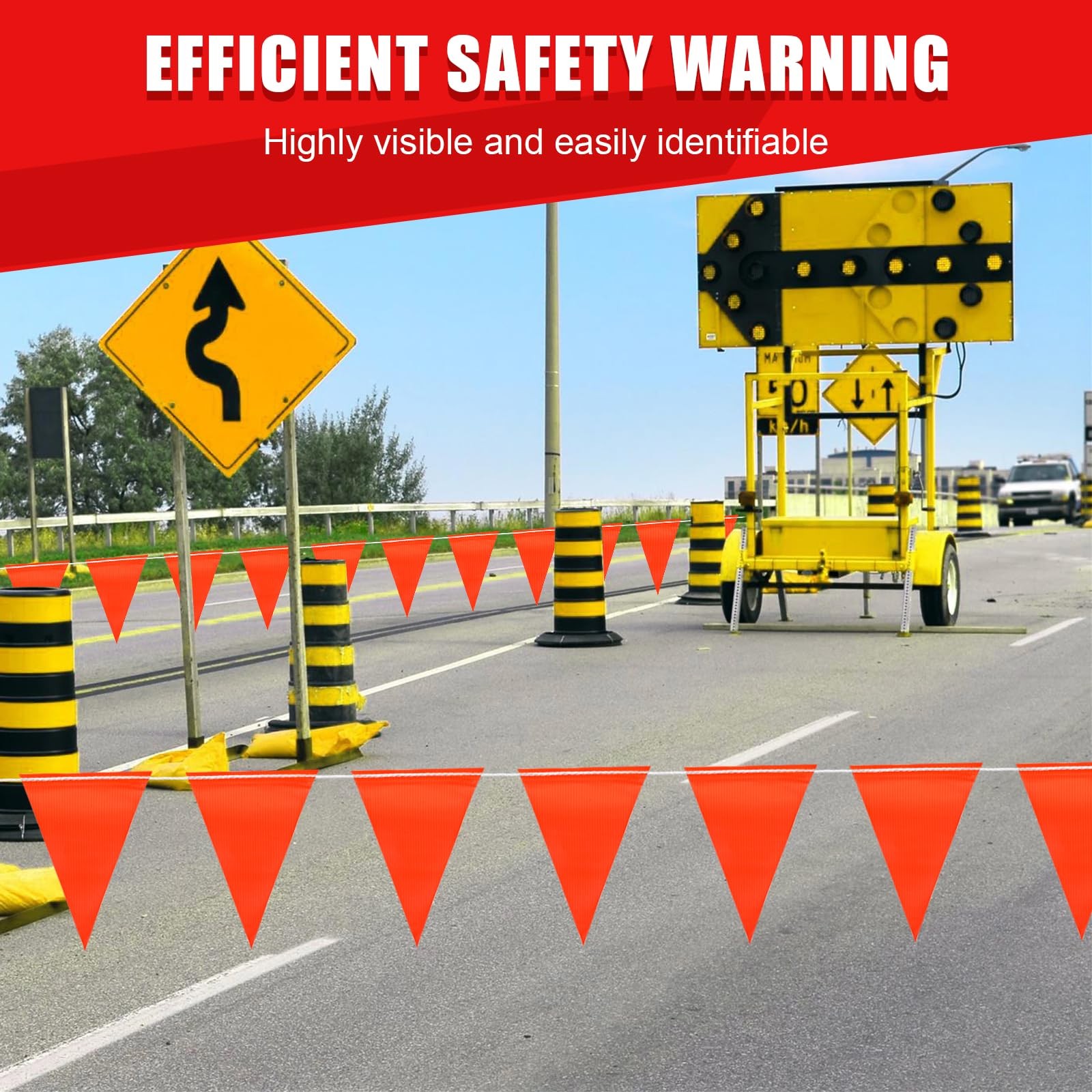 105FT Safety Warning Pennant Banner Flags – Multipurpose High Visibility Tria…