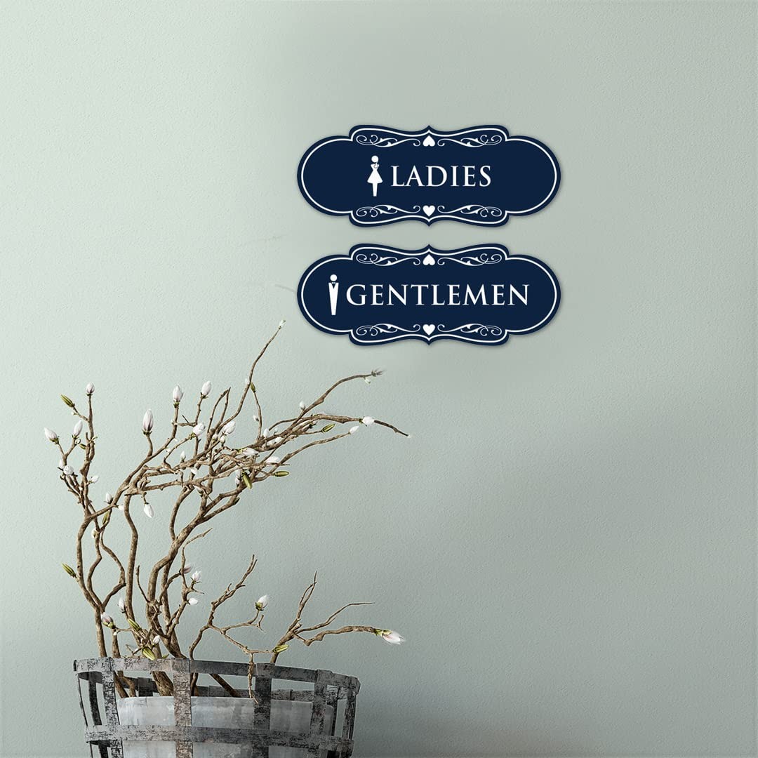Ladies Gentlemen Figurines Restroom Signs Decor Black Gold Medium 2 PCS
