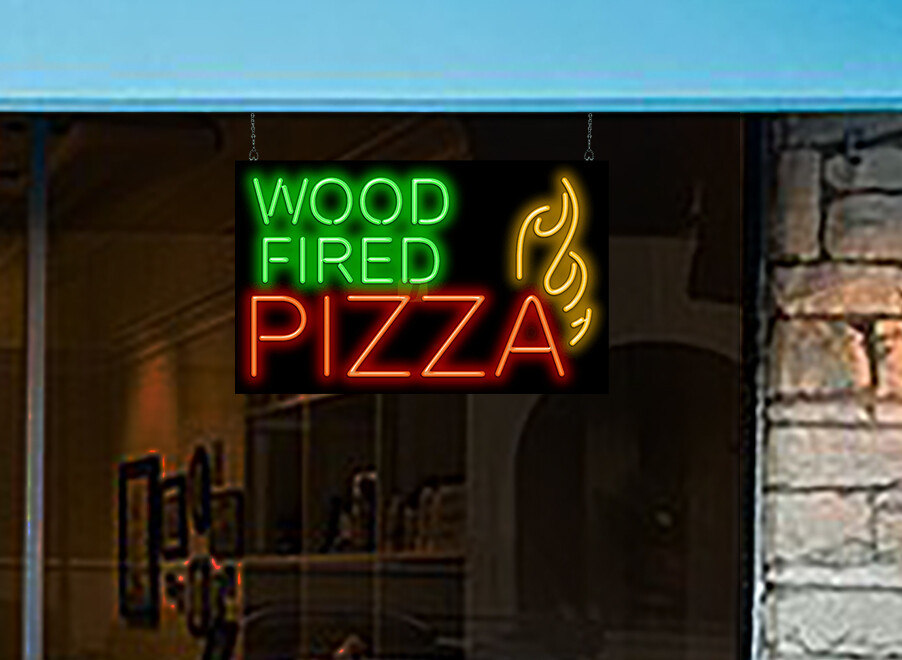 Wood Fired Pizza Neon Sign Jantec 32″ x 20″ Hand Tossed Fresh Italian