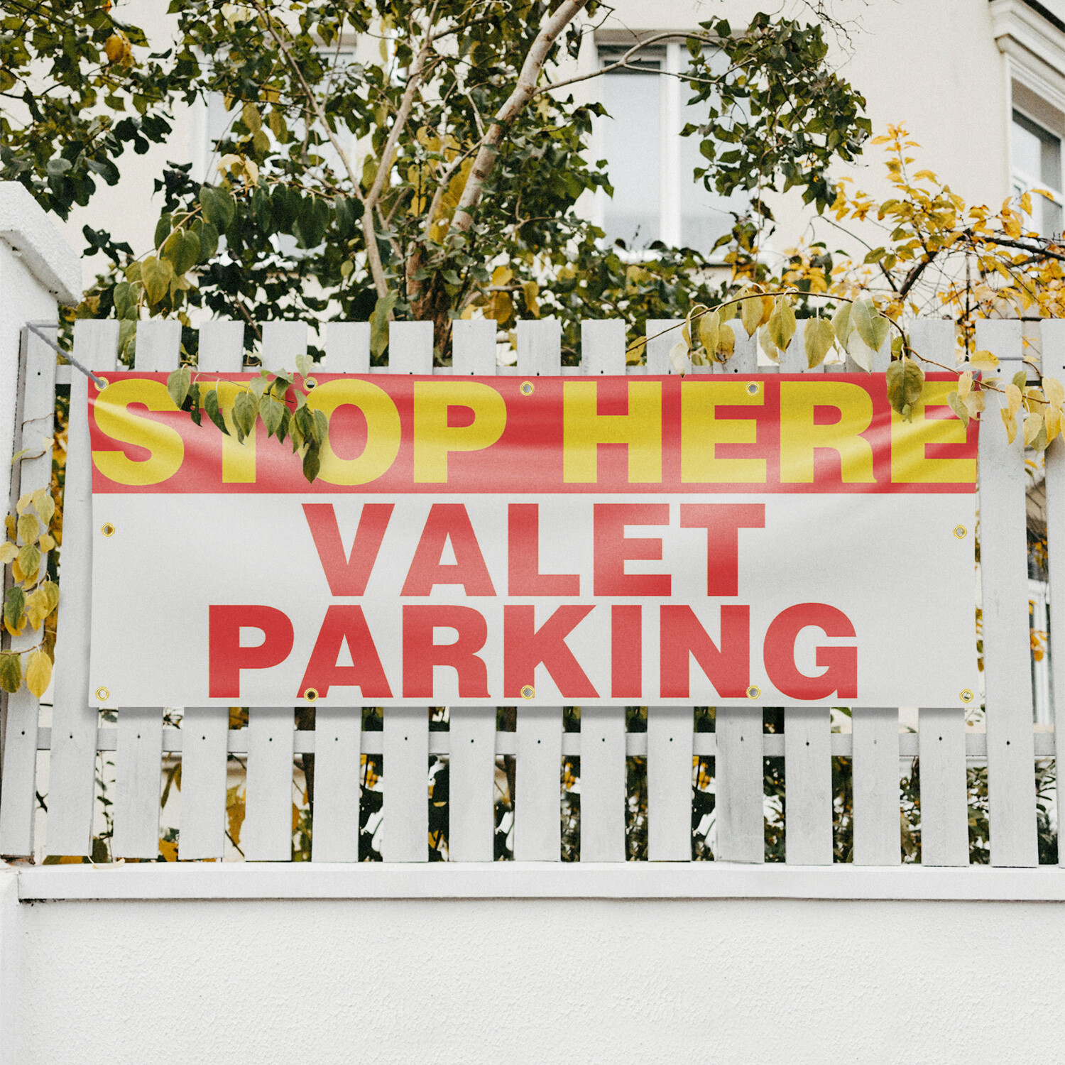 Stop Here Valet Parking Vinyl Banner Sign with Metal Grommets Heavy-Duty