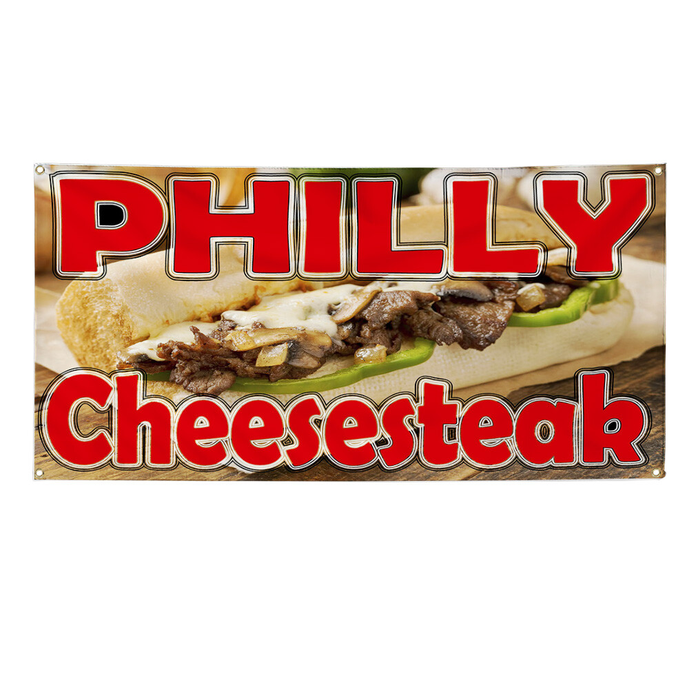 Vinyl Banner Multiple Sizes Philly Cheese Steak Restaurant Food Bar Outdoor