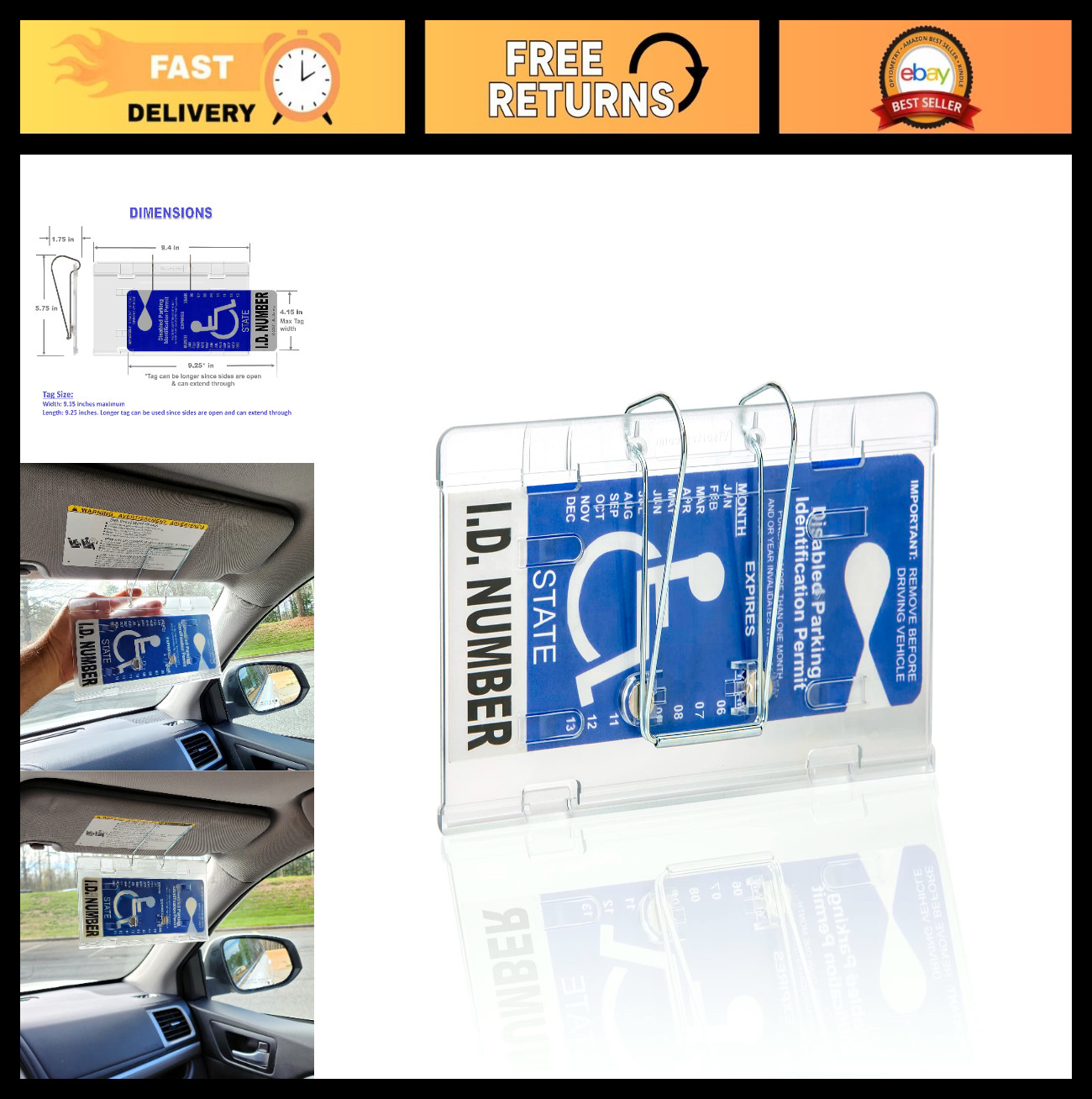 Handicap Placard Holder – Durable Hard Plastic, Protect & Display Parking Tag, U