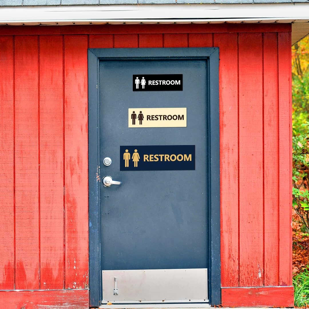 Sign Basic Unisex Restroom Brushed Silver Large 2 Pack Commercial
