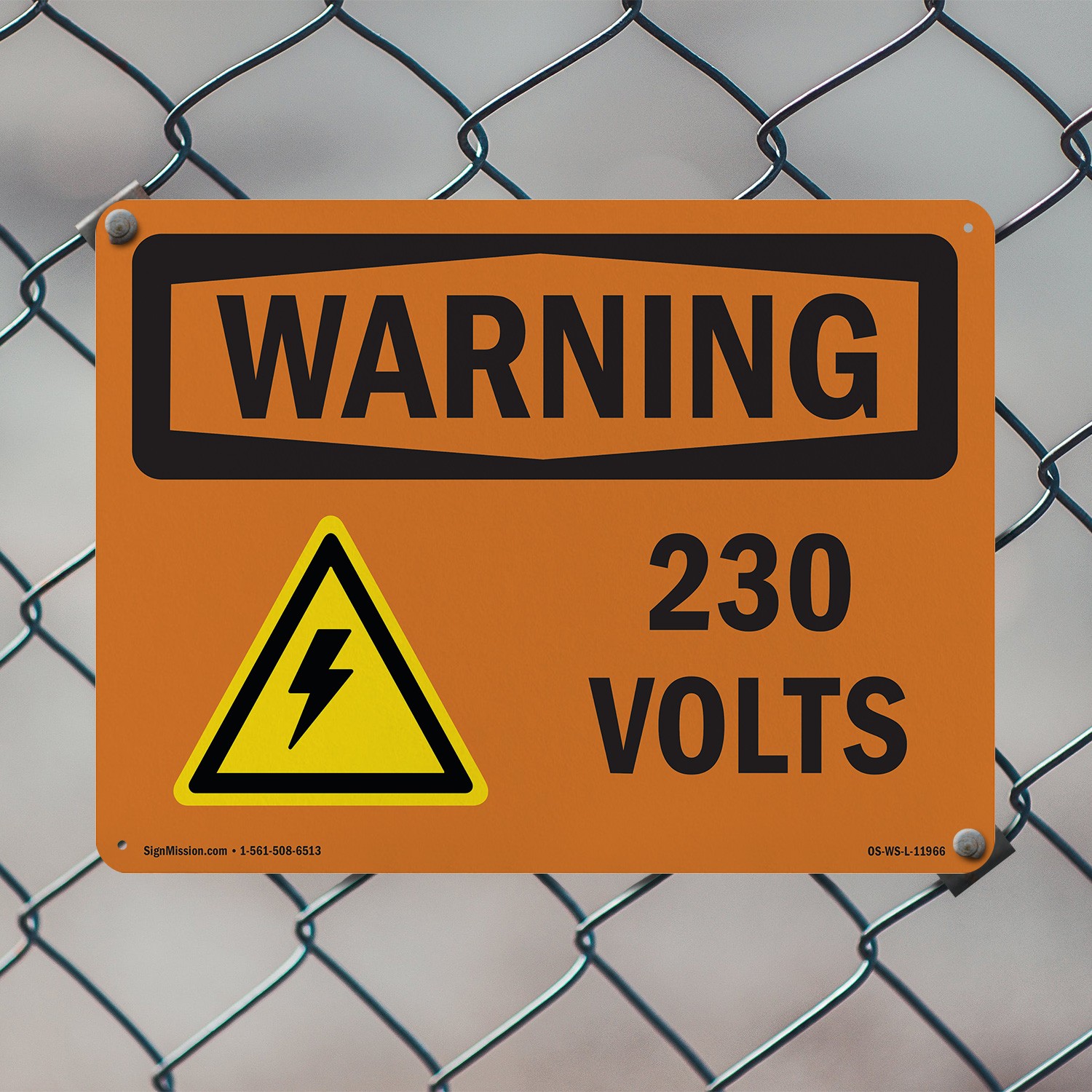 230 Volts With Symbol OSHA WARNING Sign Metal, Plastic, Or Decal – 5 or 10 Pack