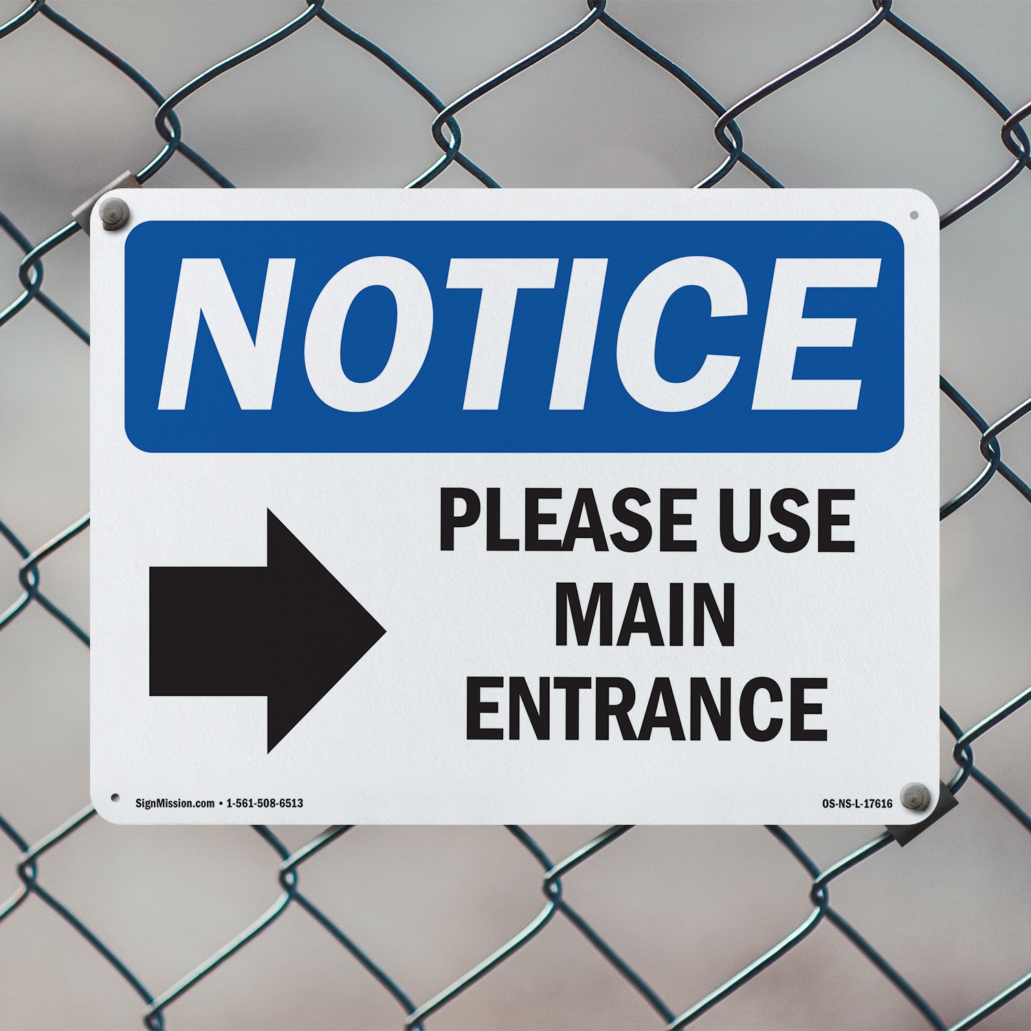 Please Use Main Entrance [Right Arrow] OSHA Notice Sign Or Decal – 5 or 10 Pack