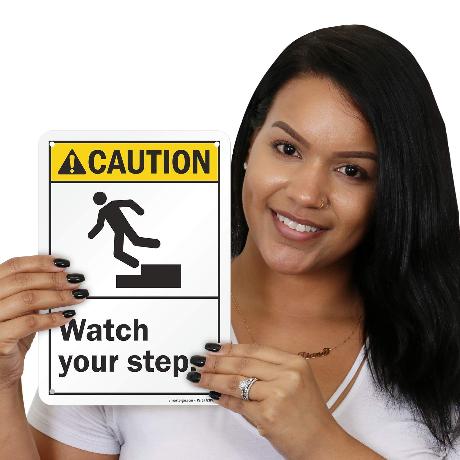 S6418PL10 Caution Watch Your Step Warning Sign Plastic Safety Decal 7x10In
