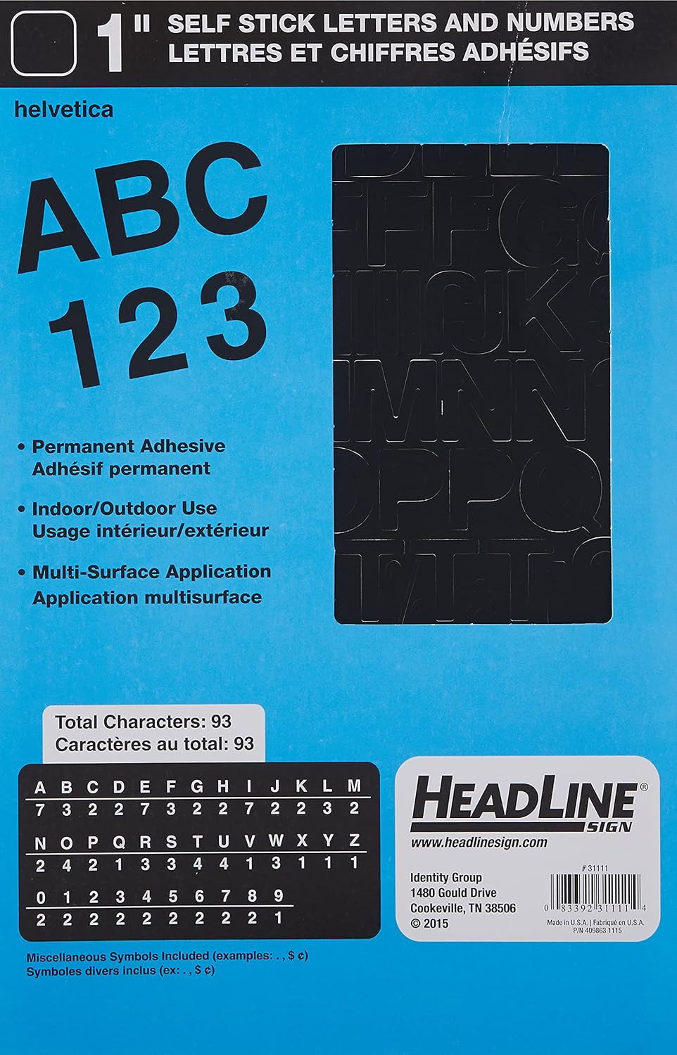 Sign Stick-On Vinyl Letters and Numbers, Black, 1-Inch, Made in USA (31111)