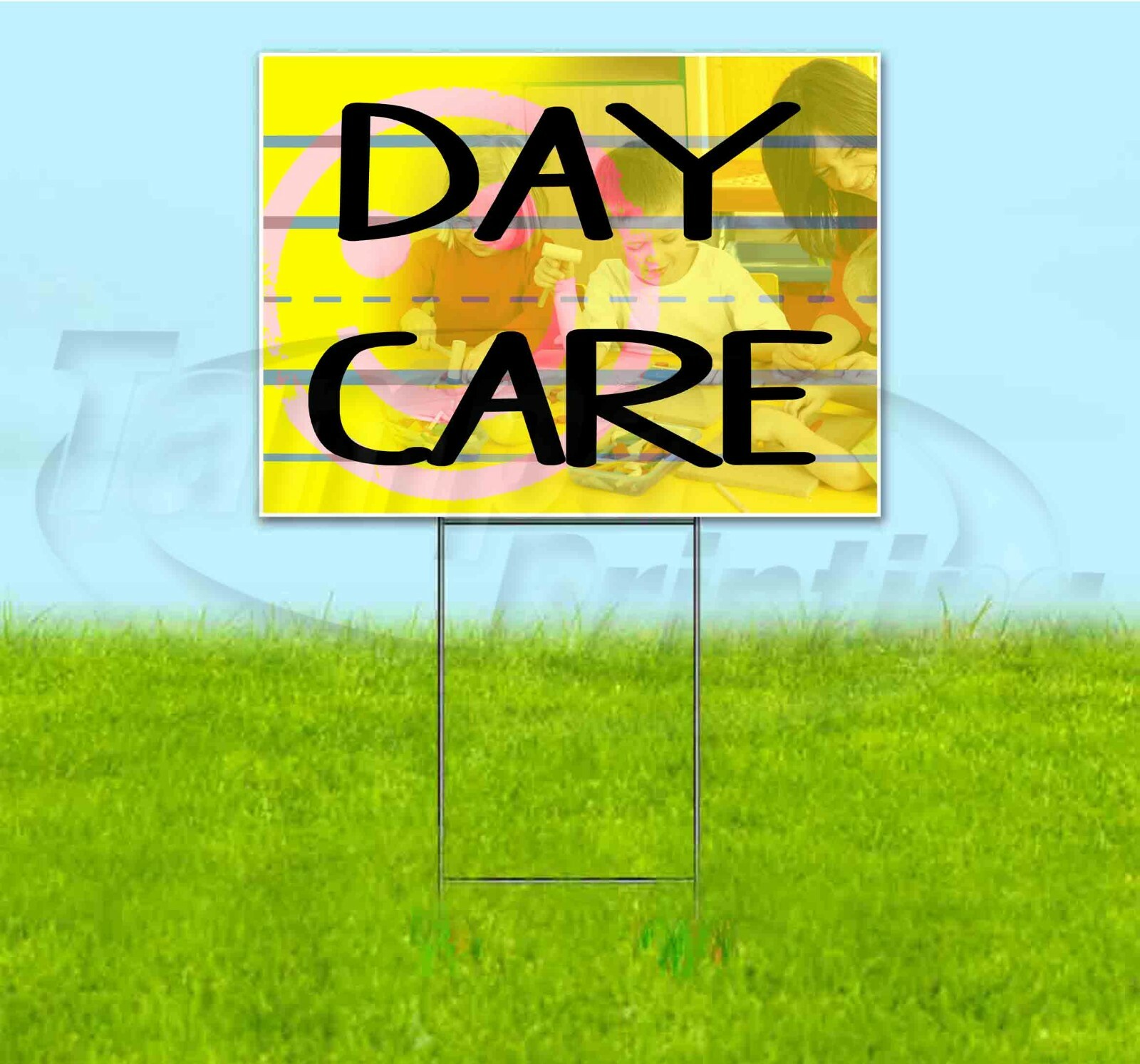 DAY CARE 18×24 Yard Sign WITH STAKE Corrugated Plastic Bandit Lawn USA DAYCARE
