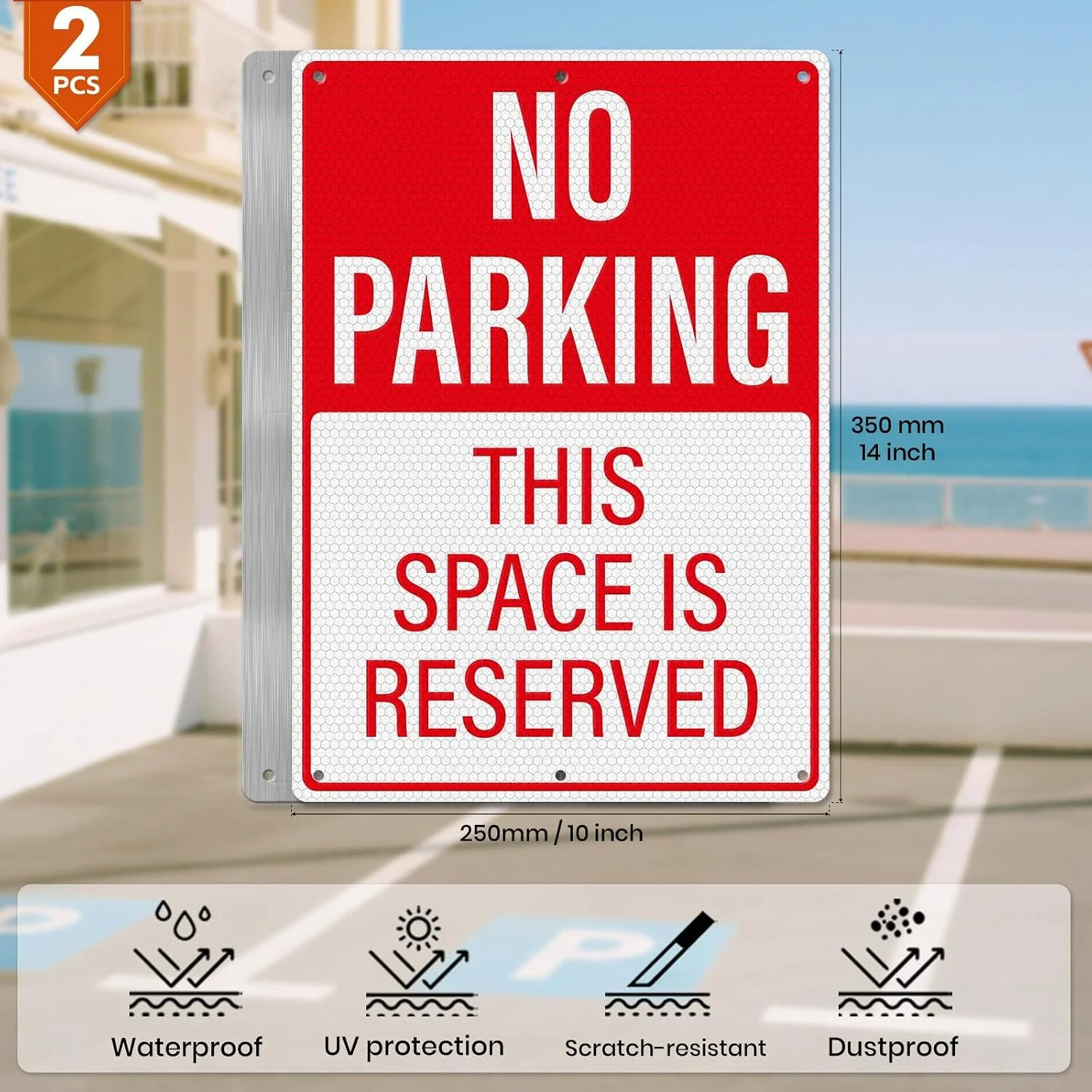 2 Pack No Parking This Space Is Reserved Sign 10 × 14 Inches Reflective Waterpro